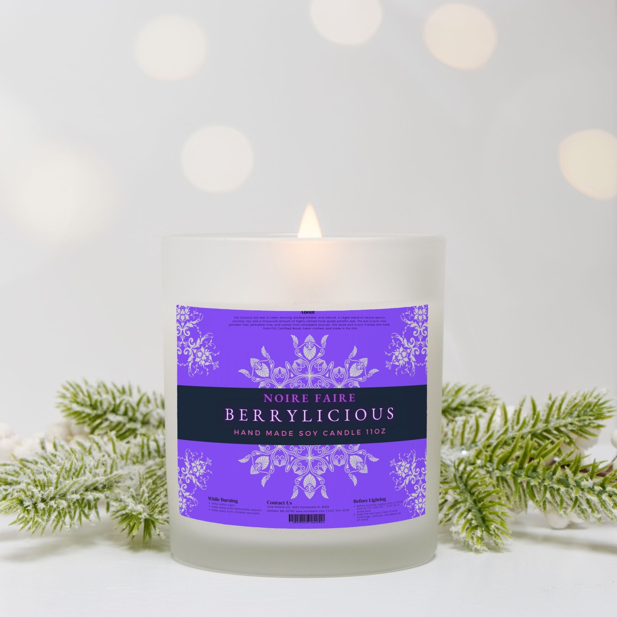 Berrylicious 11oz Frosted Glass Candle by Noire Faire - Noire Faire