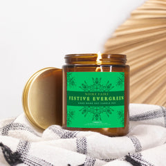 Festive Evergreen Candle Amber Jar 9oz - Noire Faire
