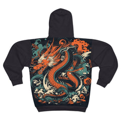 Geisha Dragon Noire Faire Geometric Zip Hoodie - Noire Faire