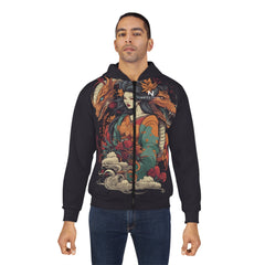 Geisha Dragon Noire Faire Geometric Zip Hoodie - Noire Faire