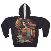 Geisha Dragon Noire Faire Geometric Zip Hoodie - Noire Faire