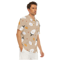 Ghost Print Men's Short Sleeve Polo Shirt With Button Closure - Noire Faire
