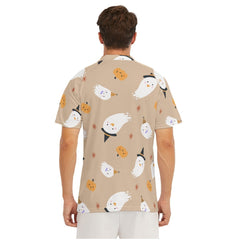 Ghost Print Men's Short Sleeve Polo Shirt With Button Closure - Noire Faire