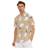 Ghost Print Men's Short Sleeve Polo Shirt With Button Closure - Noire Faire