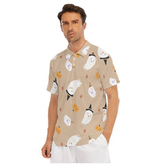 Ghost Print Men's Short Sleeve Polo Shirt With Button Closure - Noire Faire