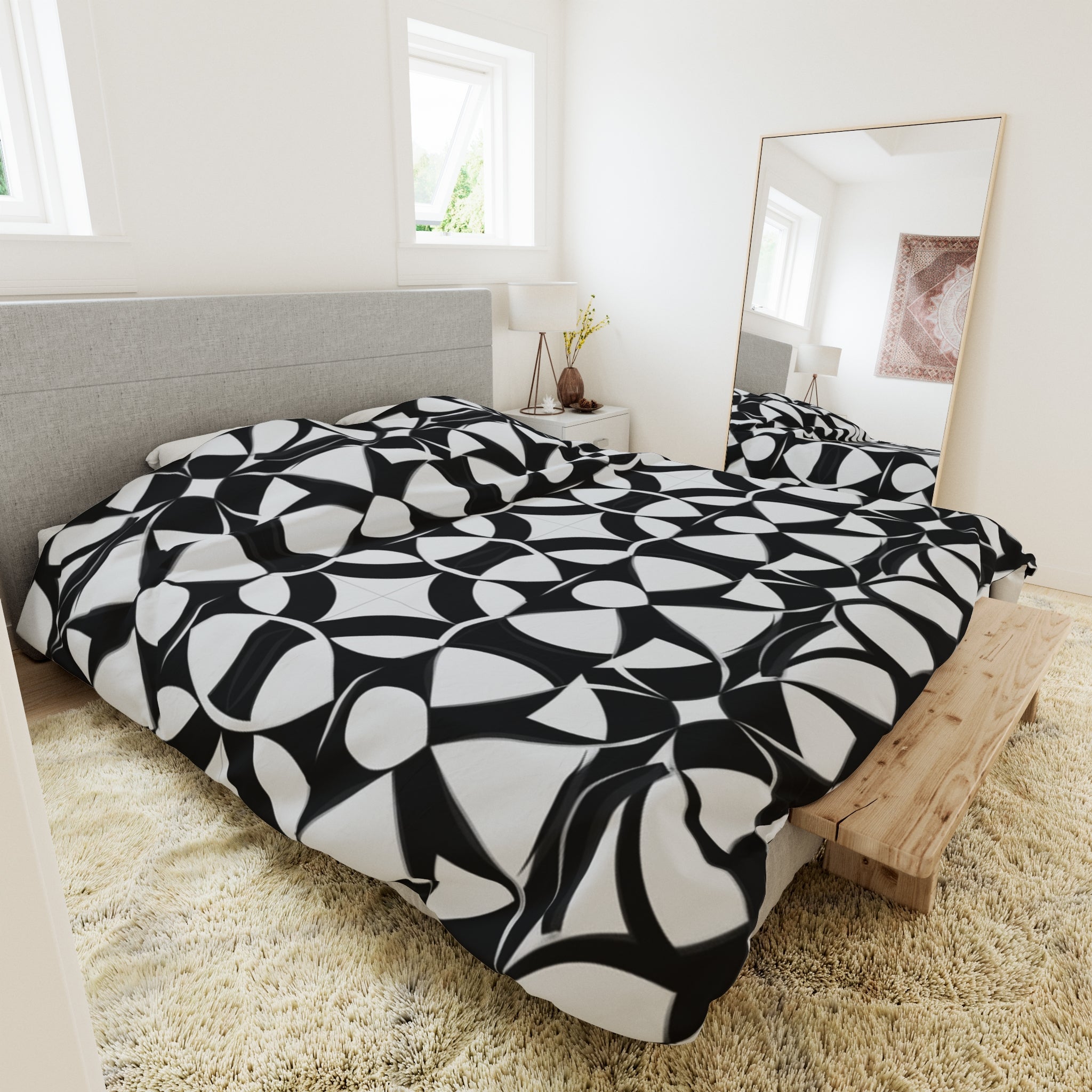 Noire Faire Geometric BW Circle Tile Duvet Cover - Noire Faire