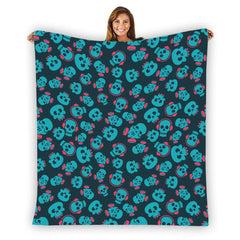 Single - Side Blue Skull Flannel Blanket - Noire Faire