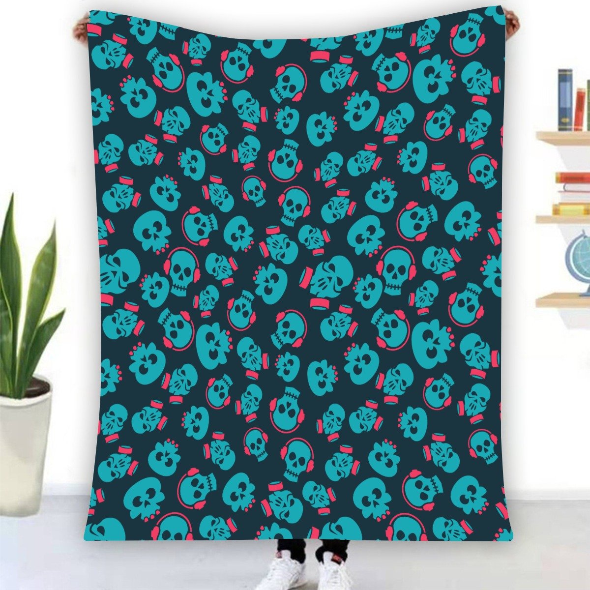 Single - Side Blue Skull Flannel Blanket - Noire Faire
