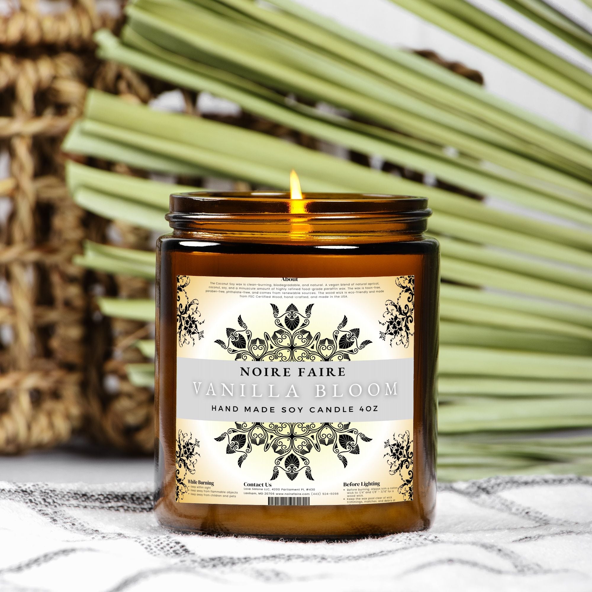 Vanilla Bloom 9oz Amber Jar Candle by Noire Faire - Noire Faire