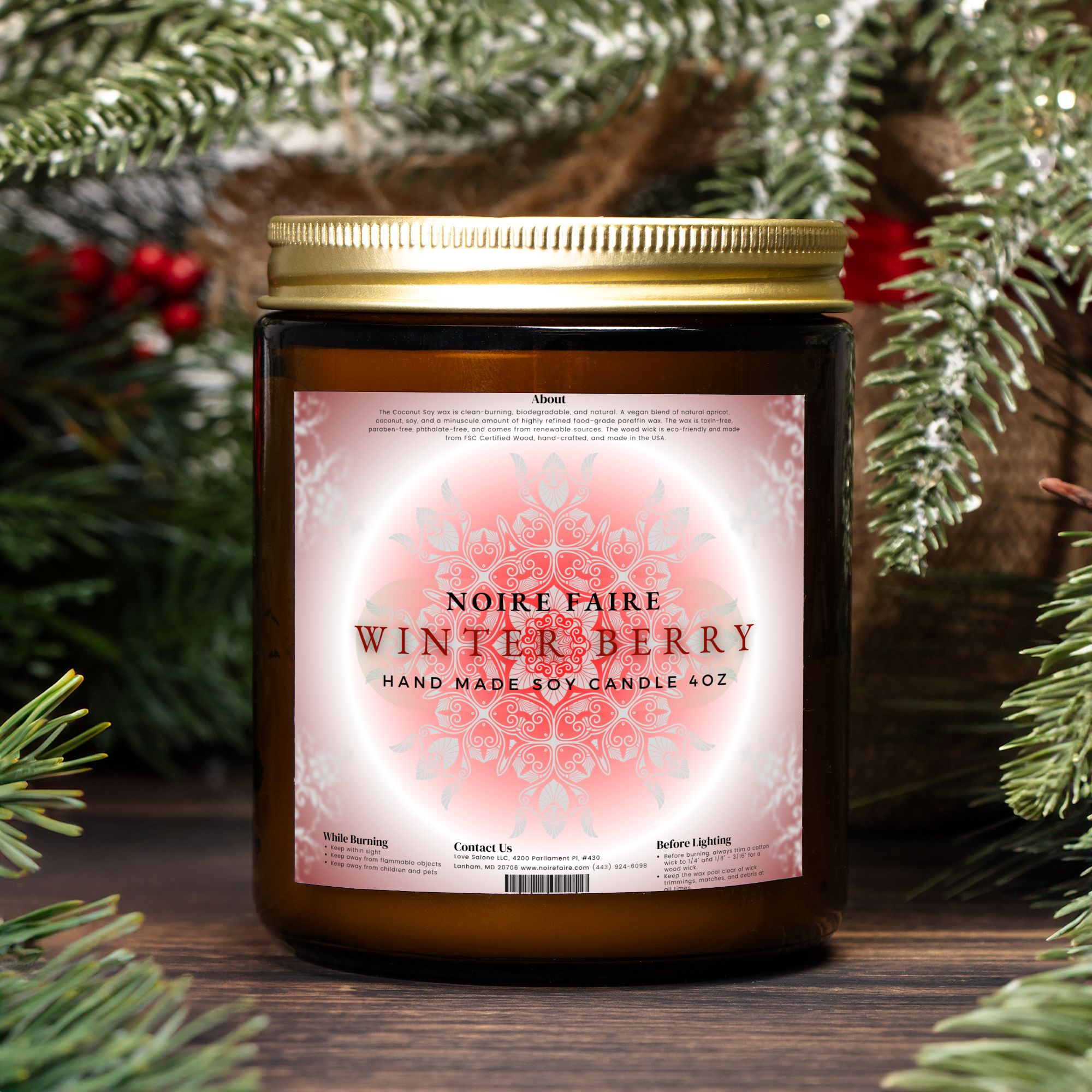 Winter Berry 9oz Amber Jar Candle by Noire Faire - Noire Faire