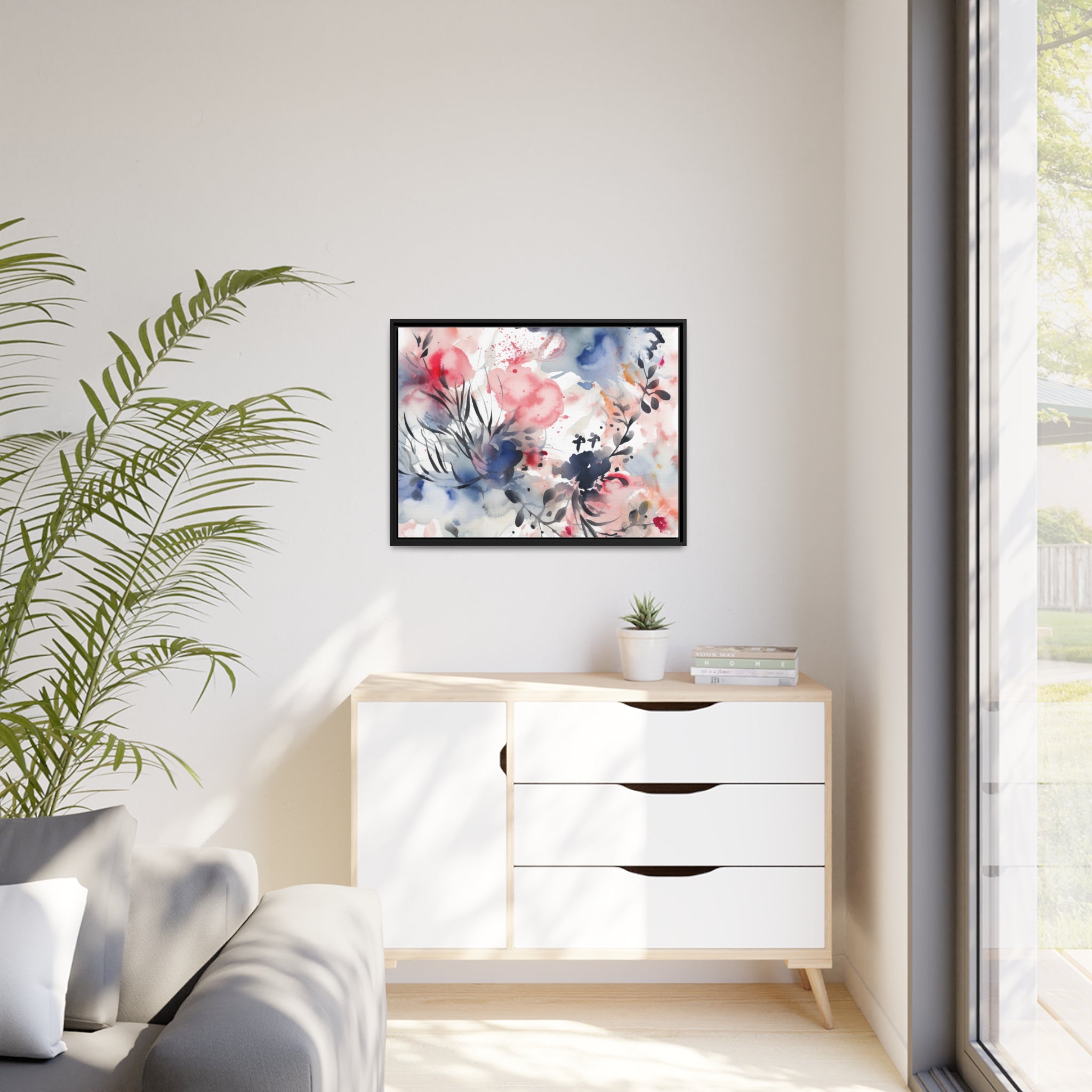 Japanese Flora II Matte Canvas, Black Frame