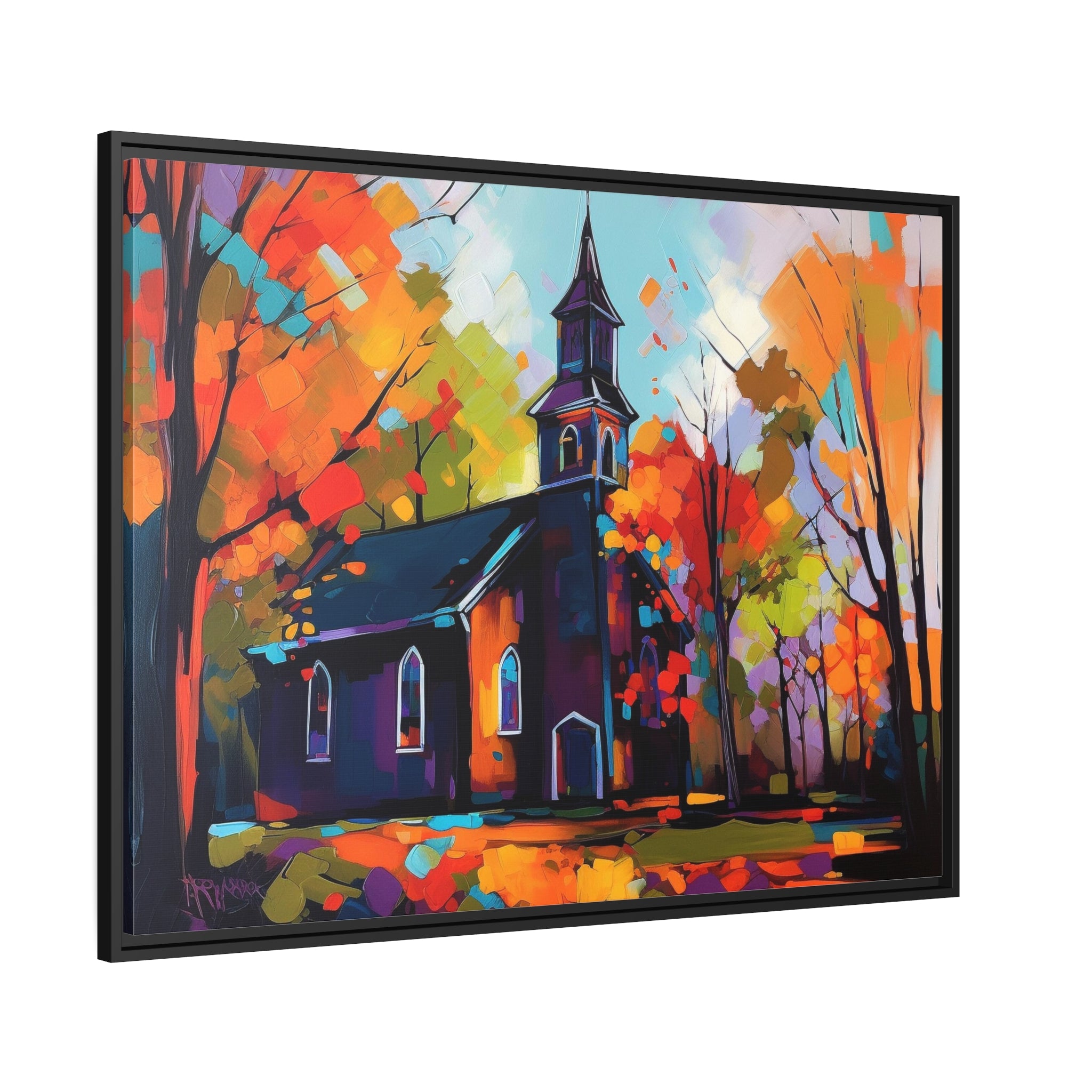 Vibrant Church I Matte Canvas, Black Frame