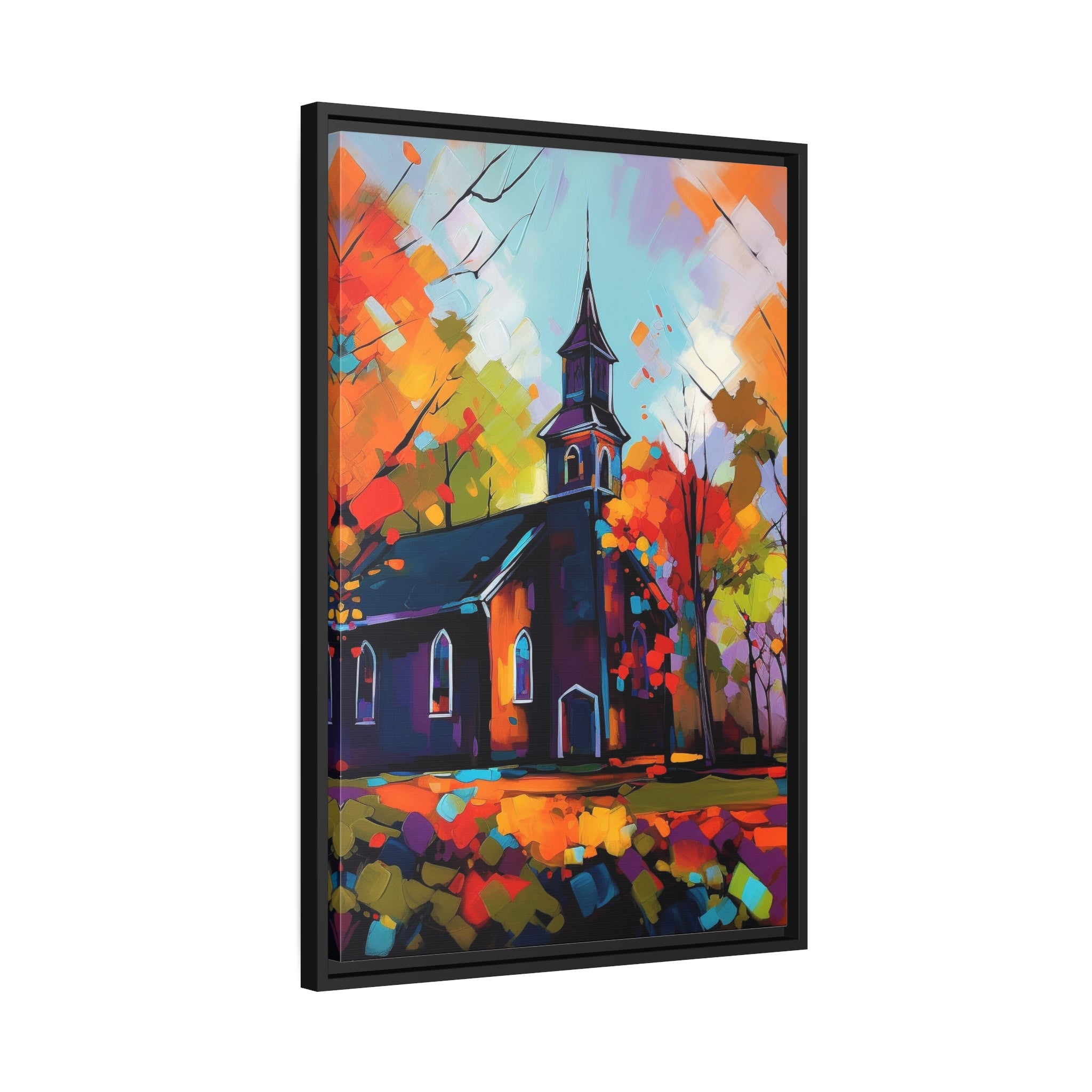 Vibrant Church I Matte Canvas, Black Frame