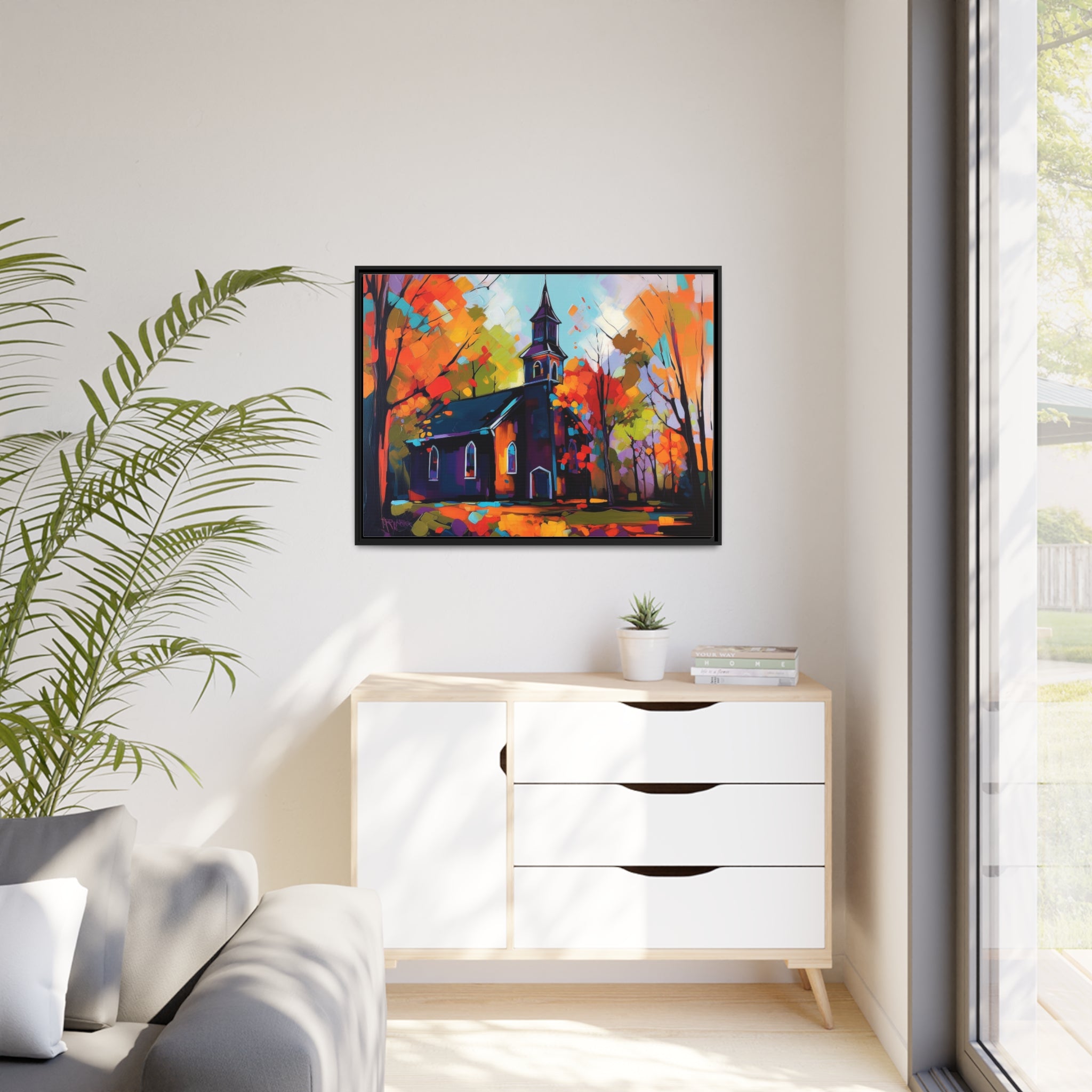 Vibrant Church I Matte Canvas, Black Frame