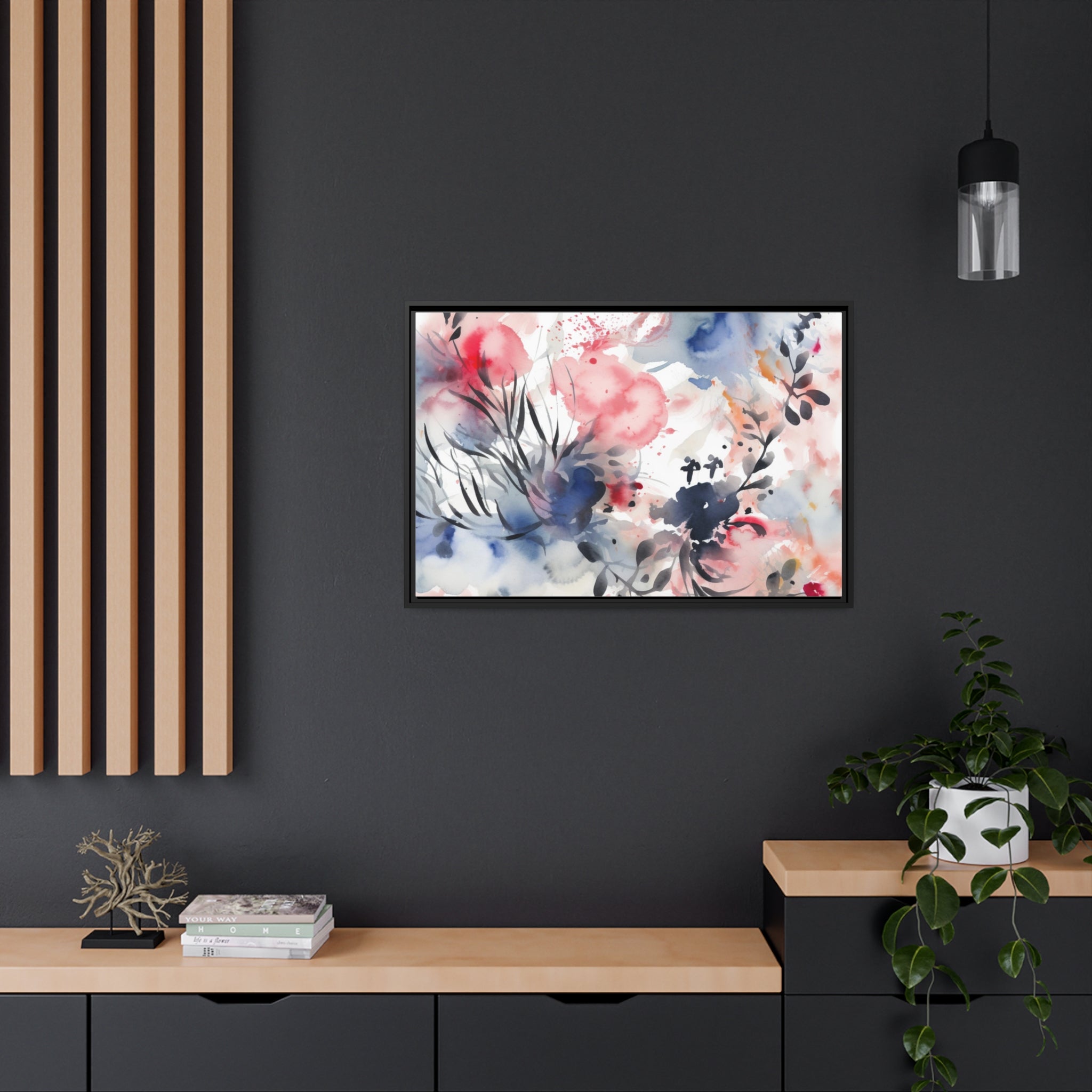 Japanese Flora II Matte Canvas, Black Frame