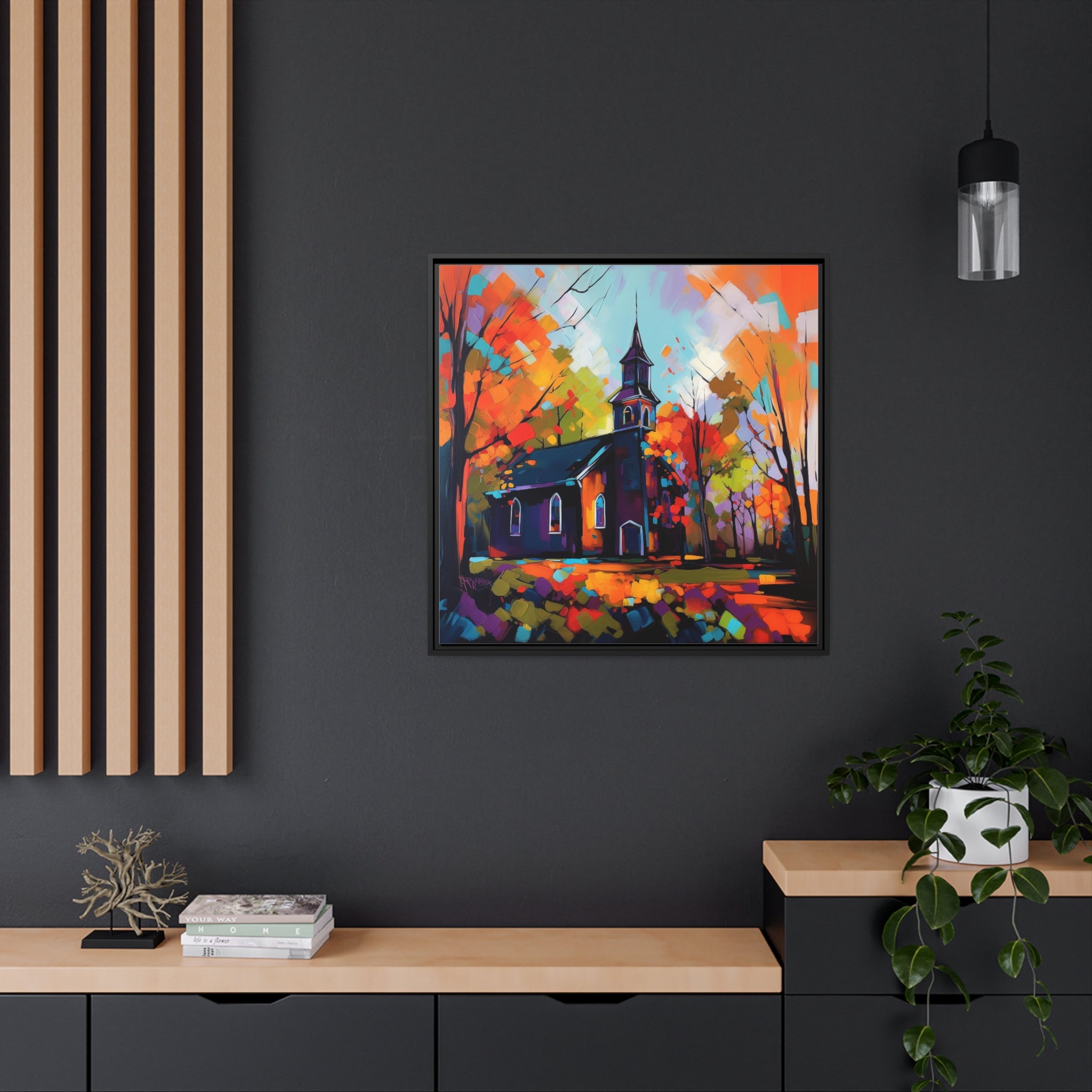 Vibrant Church I Matte Canvas, Black Frame