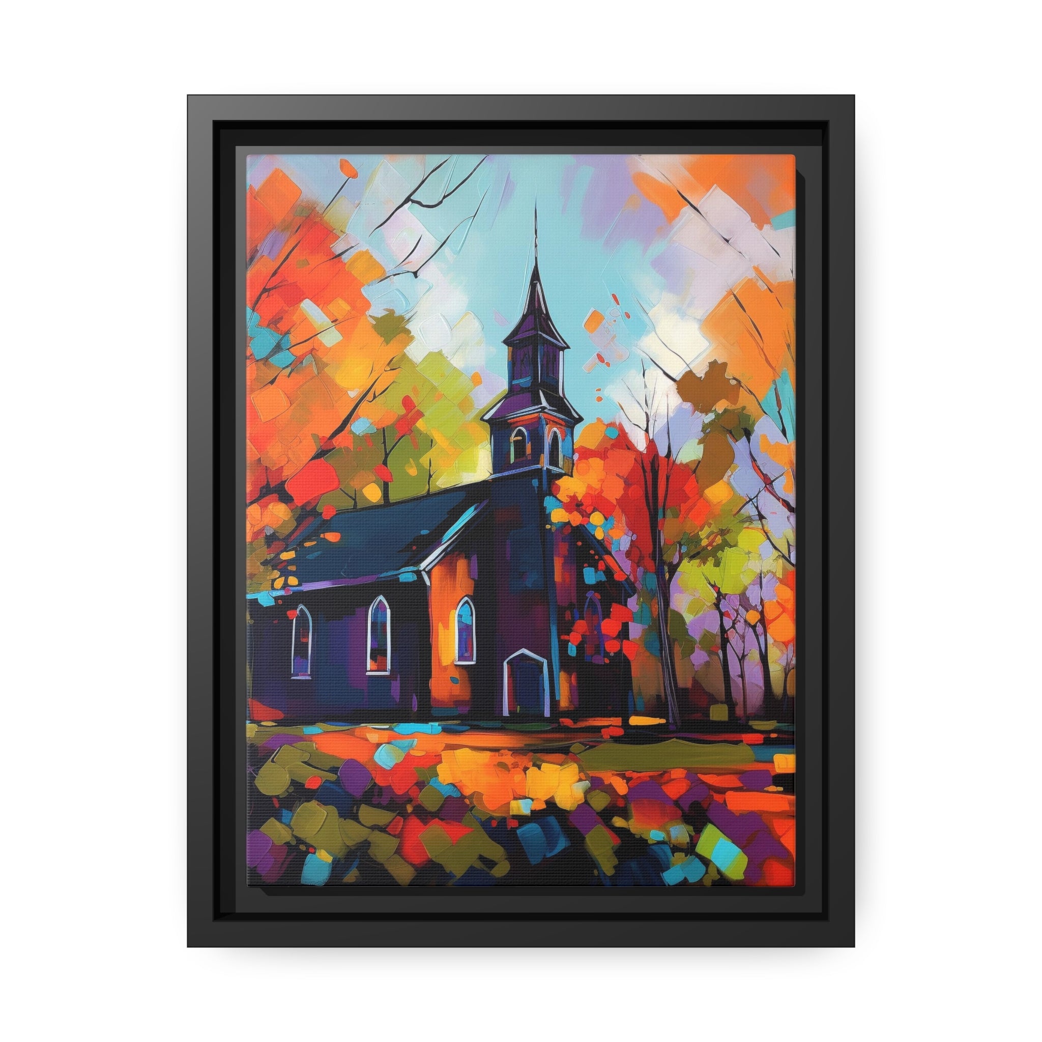 Vibrant Church I Matte Canvas, Black Frame