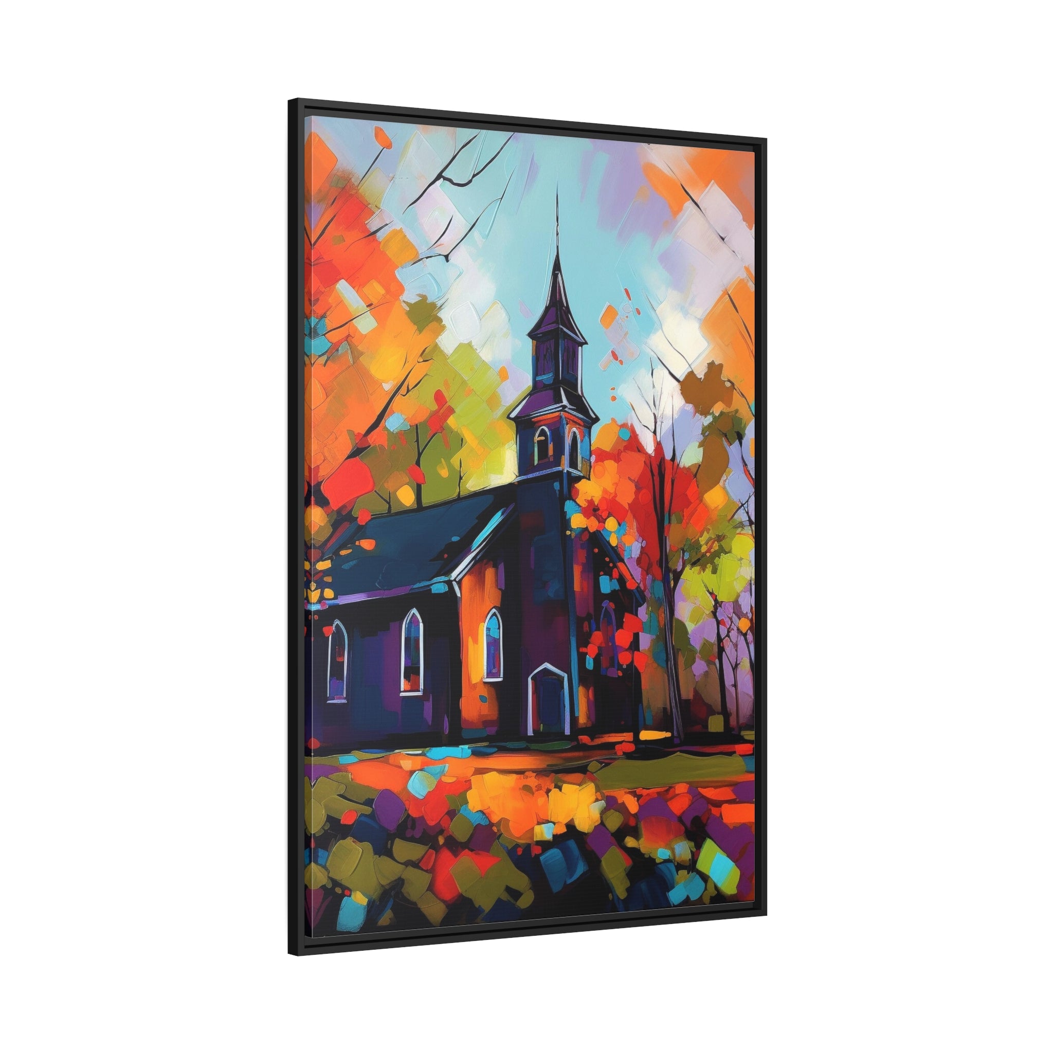 Vibrant Church I Matte Canvas, Black Frame