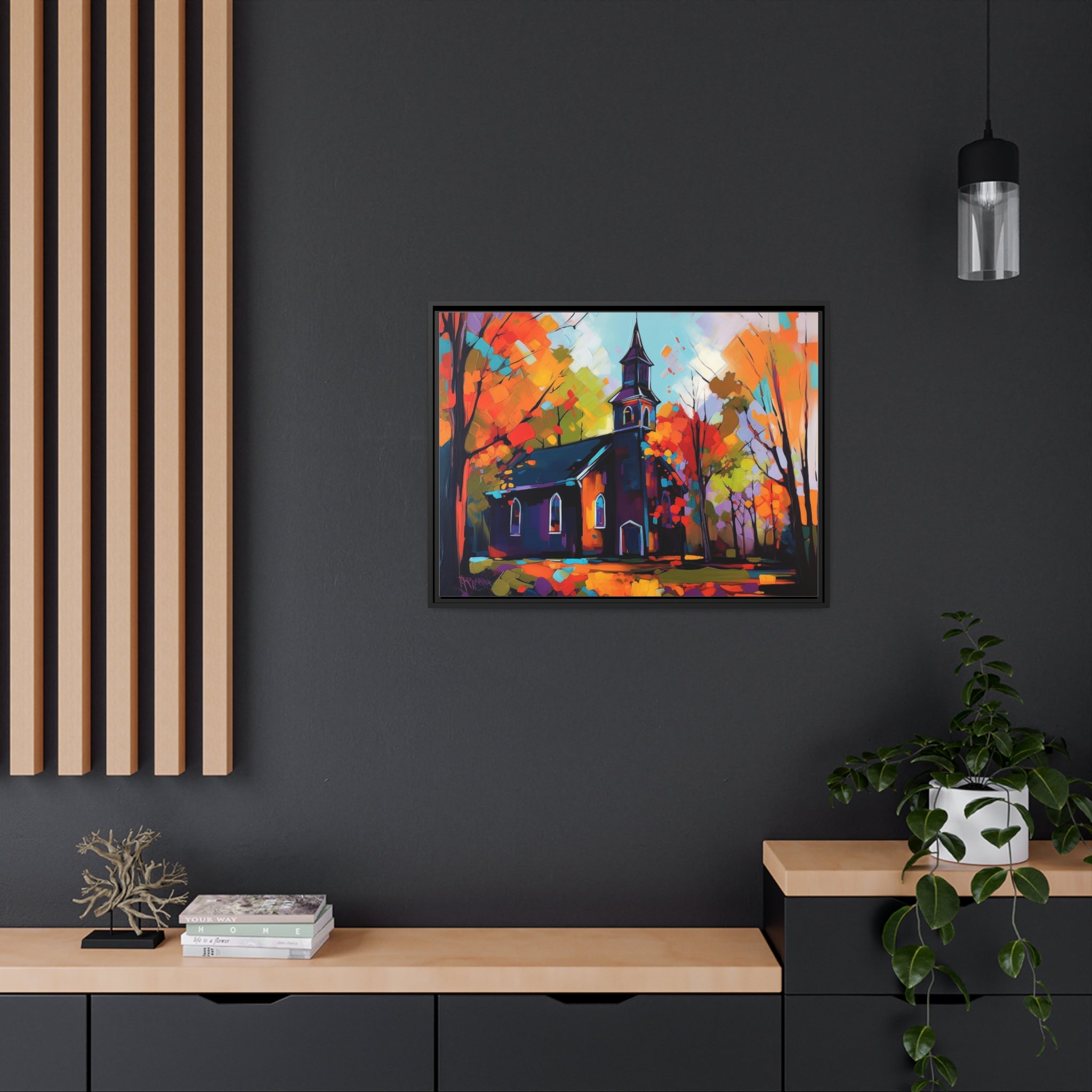 Vibrant Church I Matte Canvas, Black Frame