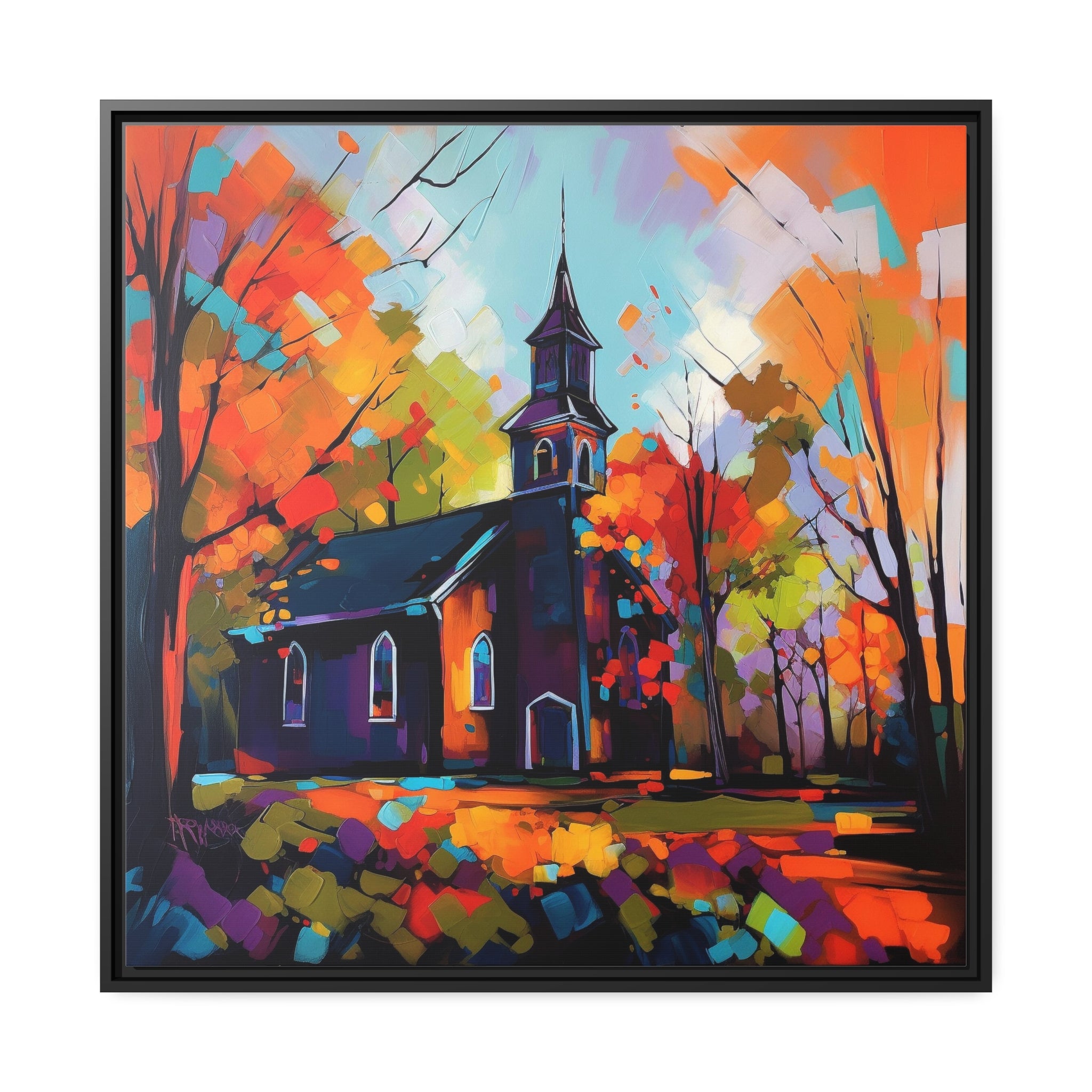 Vibrant Church I Matte Canvas, Black Frame