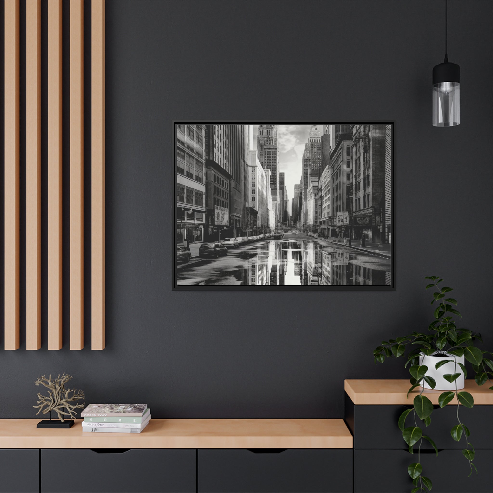 Cityscape II Matte Canvas, Black Frame