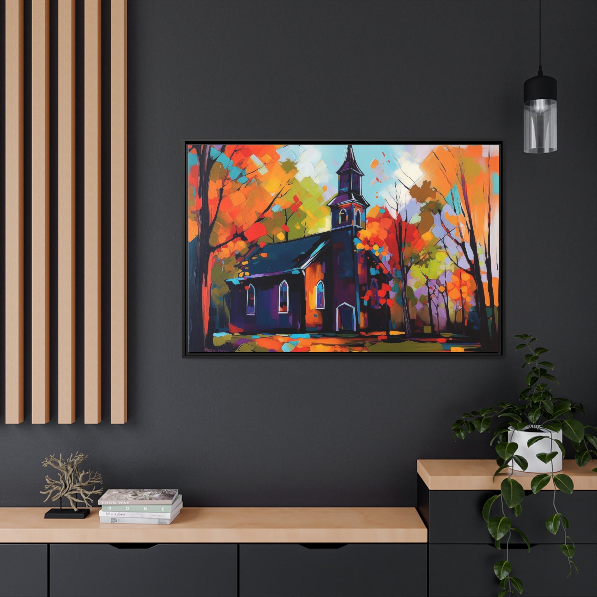 Vibrant Church I Matte Canvas, Black Frame