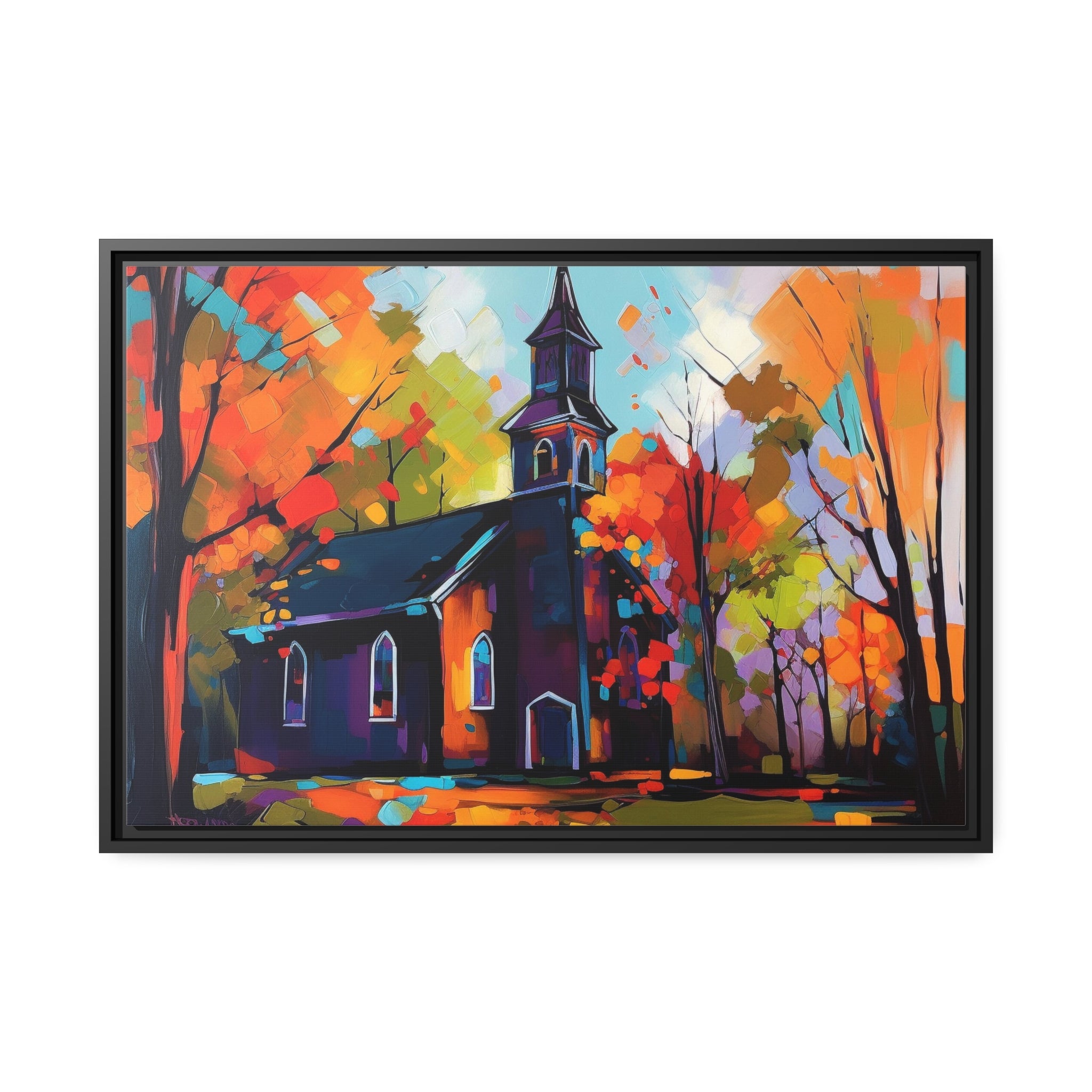 Vibrant Church I Matte Canvas, Black Frame