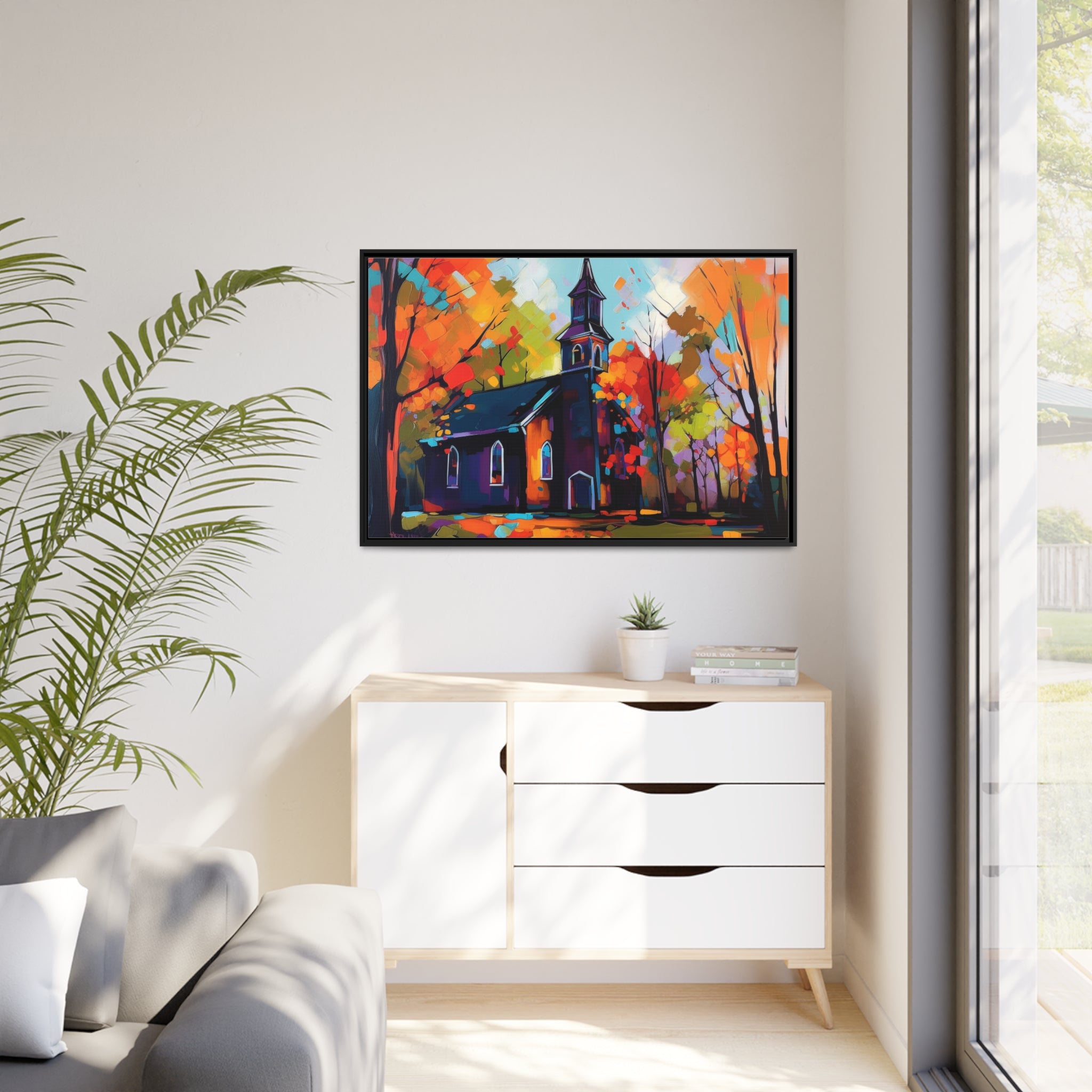 Vibrant Church I Matte Canvas, Black Frame