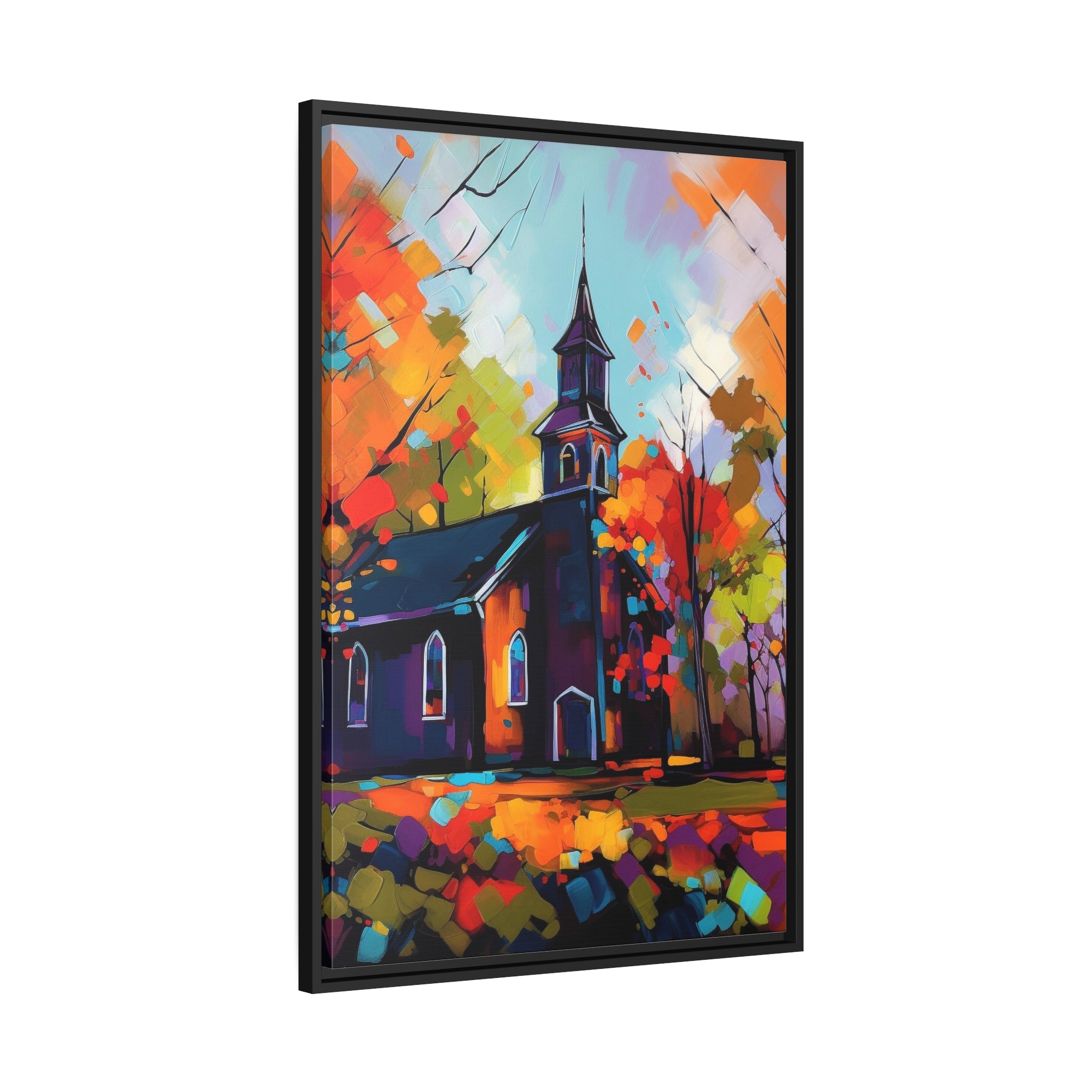 Vibrant Church I Matte Canvas, Black Frame