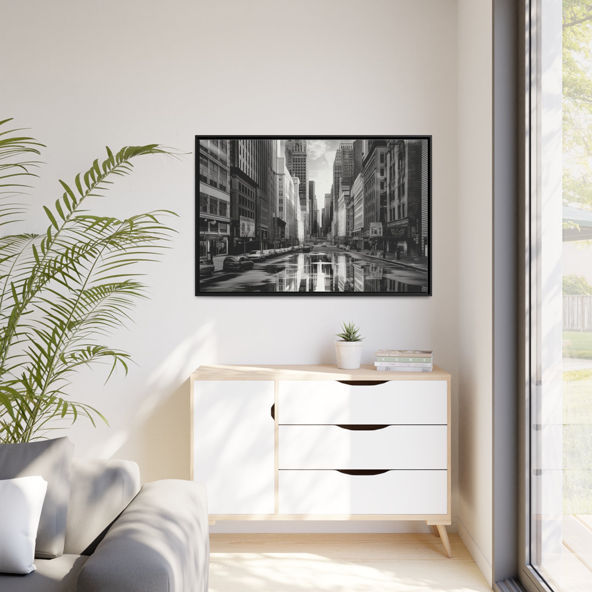 Cityscape II Matte Canvas, Black Frame