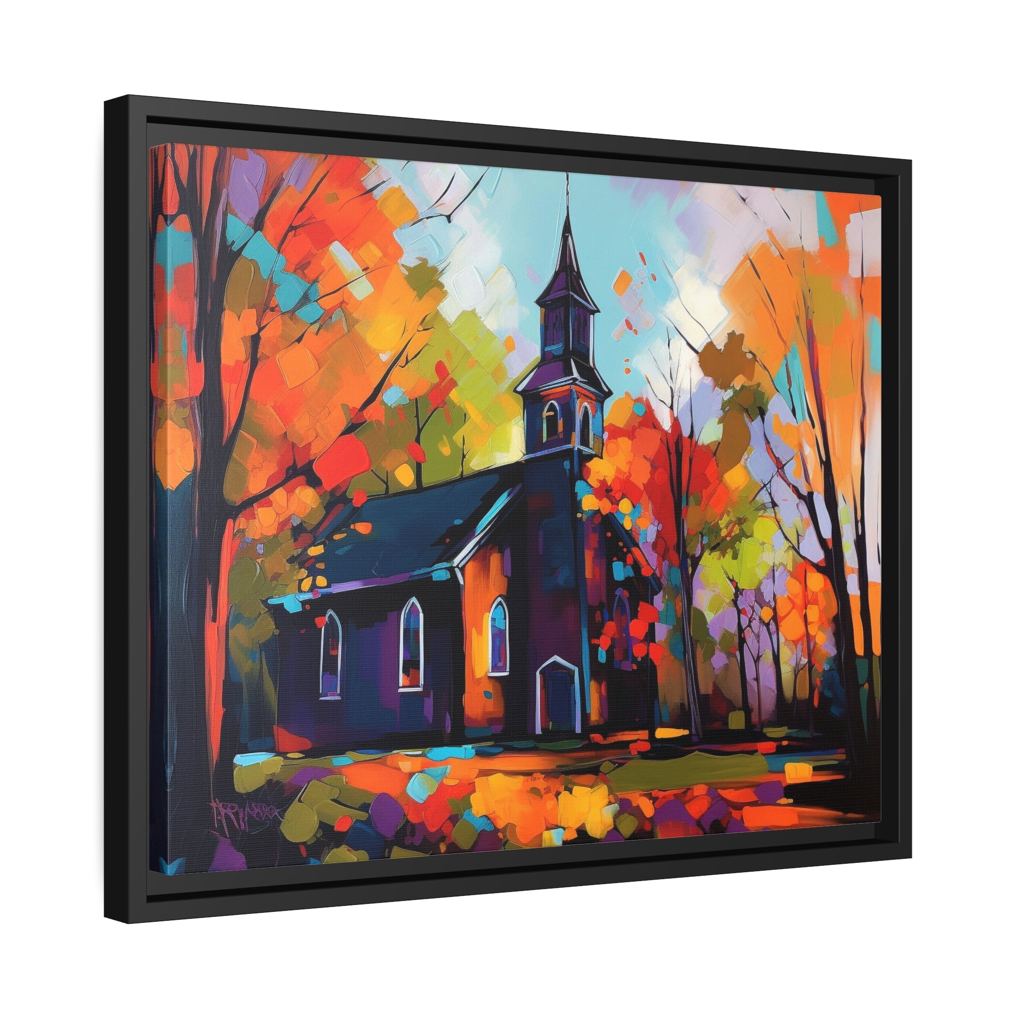 Vibrant Church I Matte Canvas, Black Frame