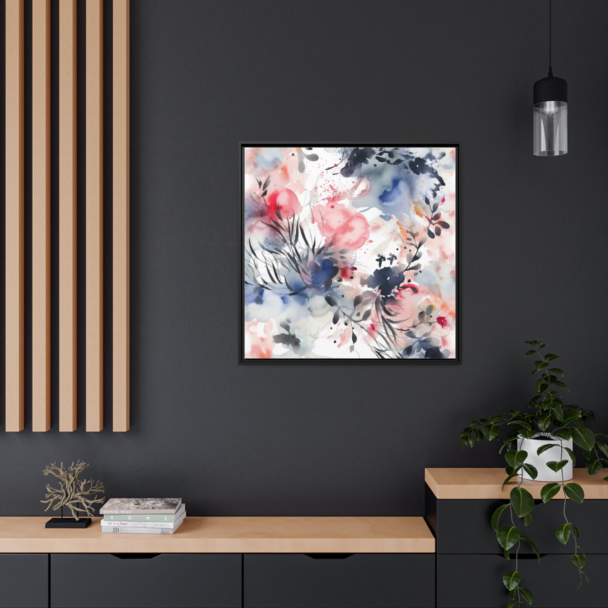 Japanese Flora II Matte Canvas, Black Frame