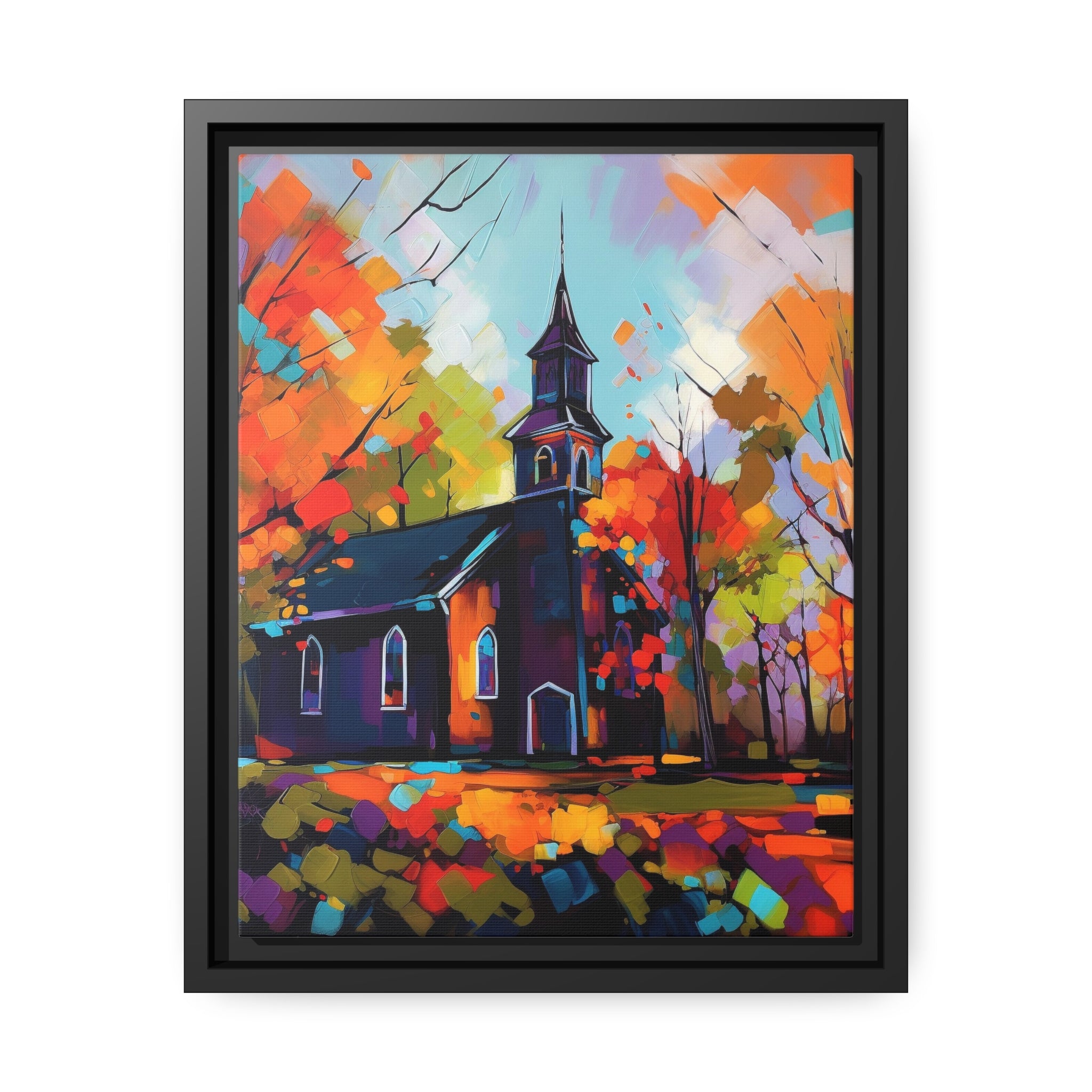 Vibrant Church I Matte Canvas, Black Frame