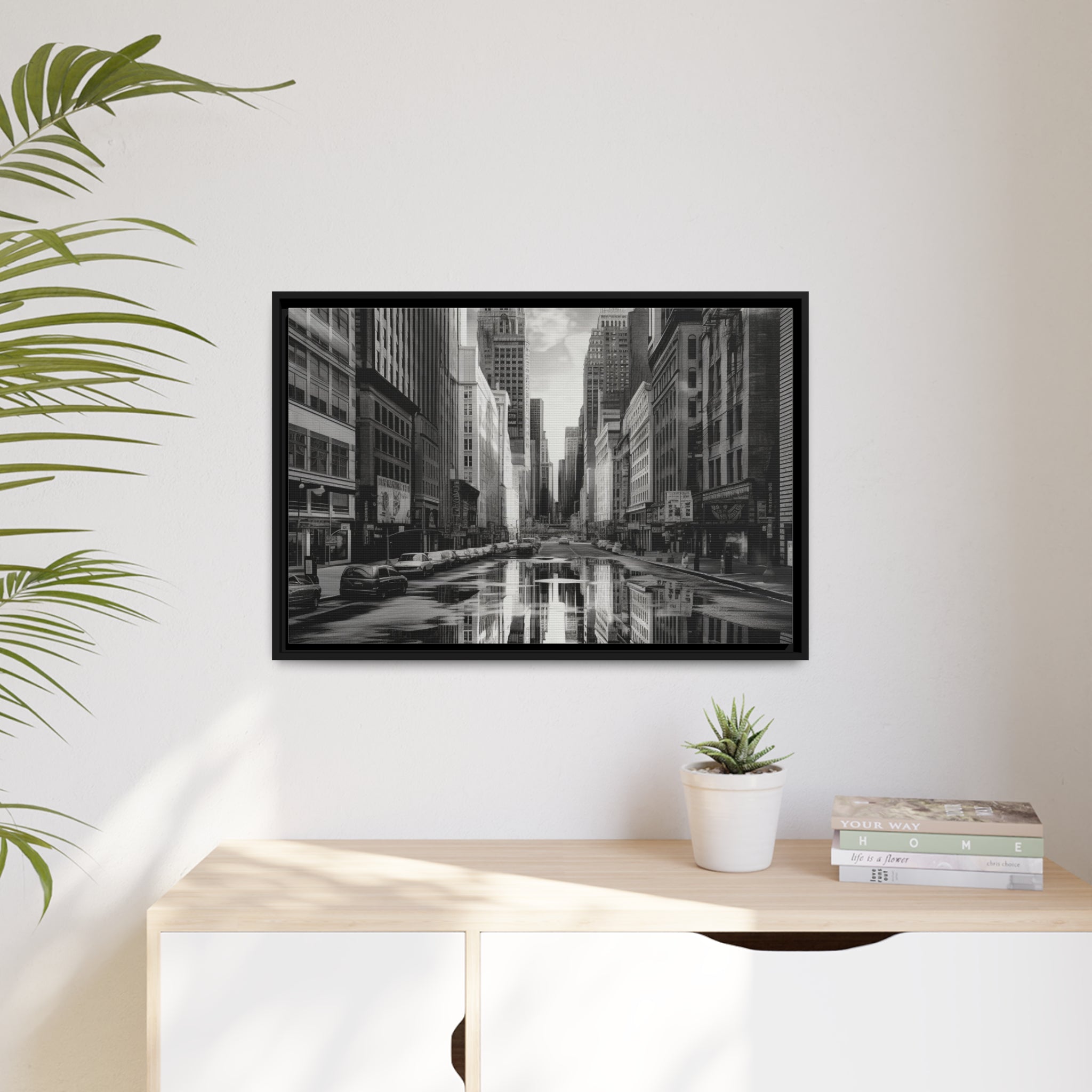 Cityscape II Matte Canvas, Black Frame