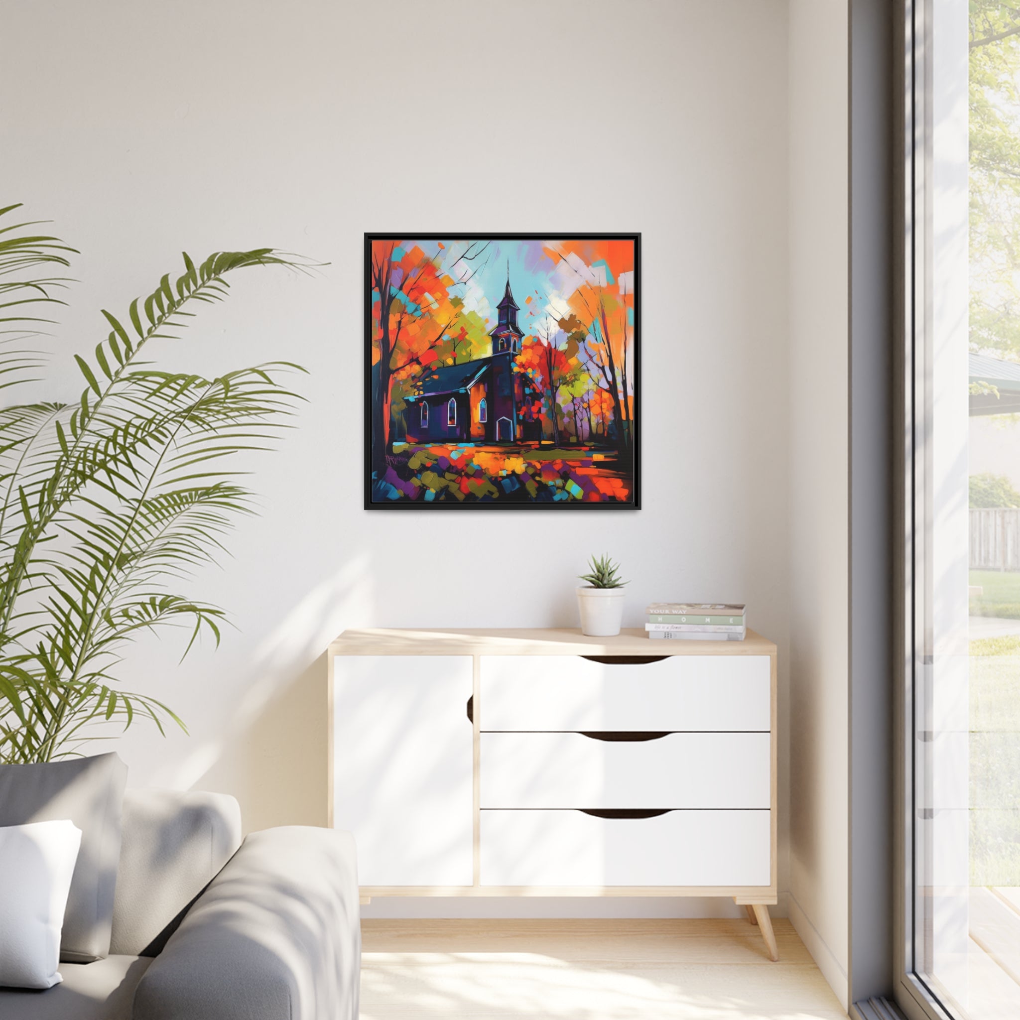 Vibrant Church I Matte Canvas, Black Frame