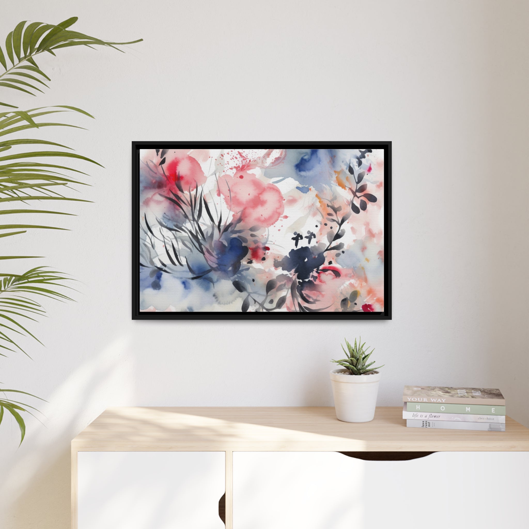 Japanese Flora II Matte Canvas, Black Frame