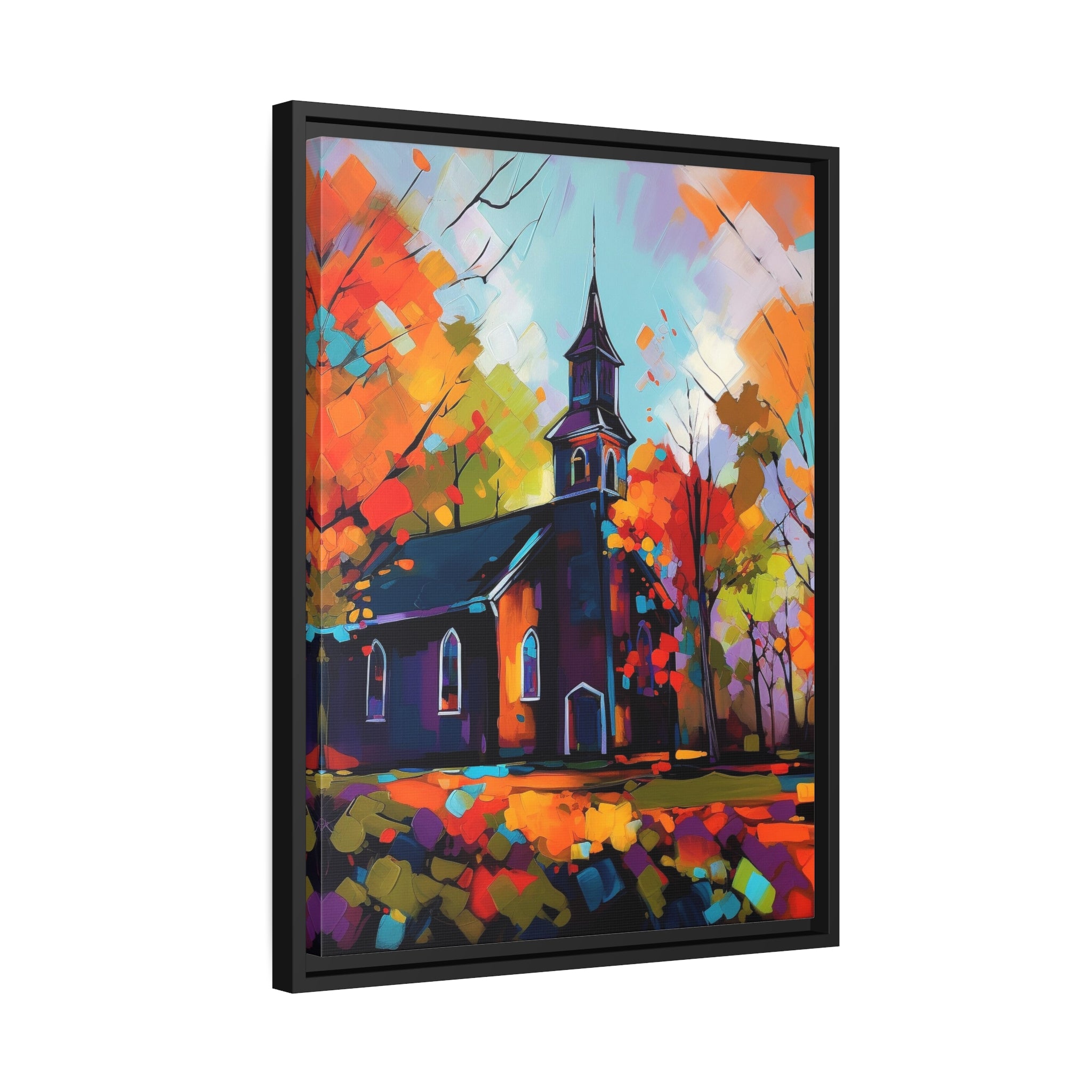 Vibrant Church I Matte Canvas, Black Frame