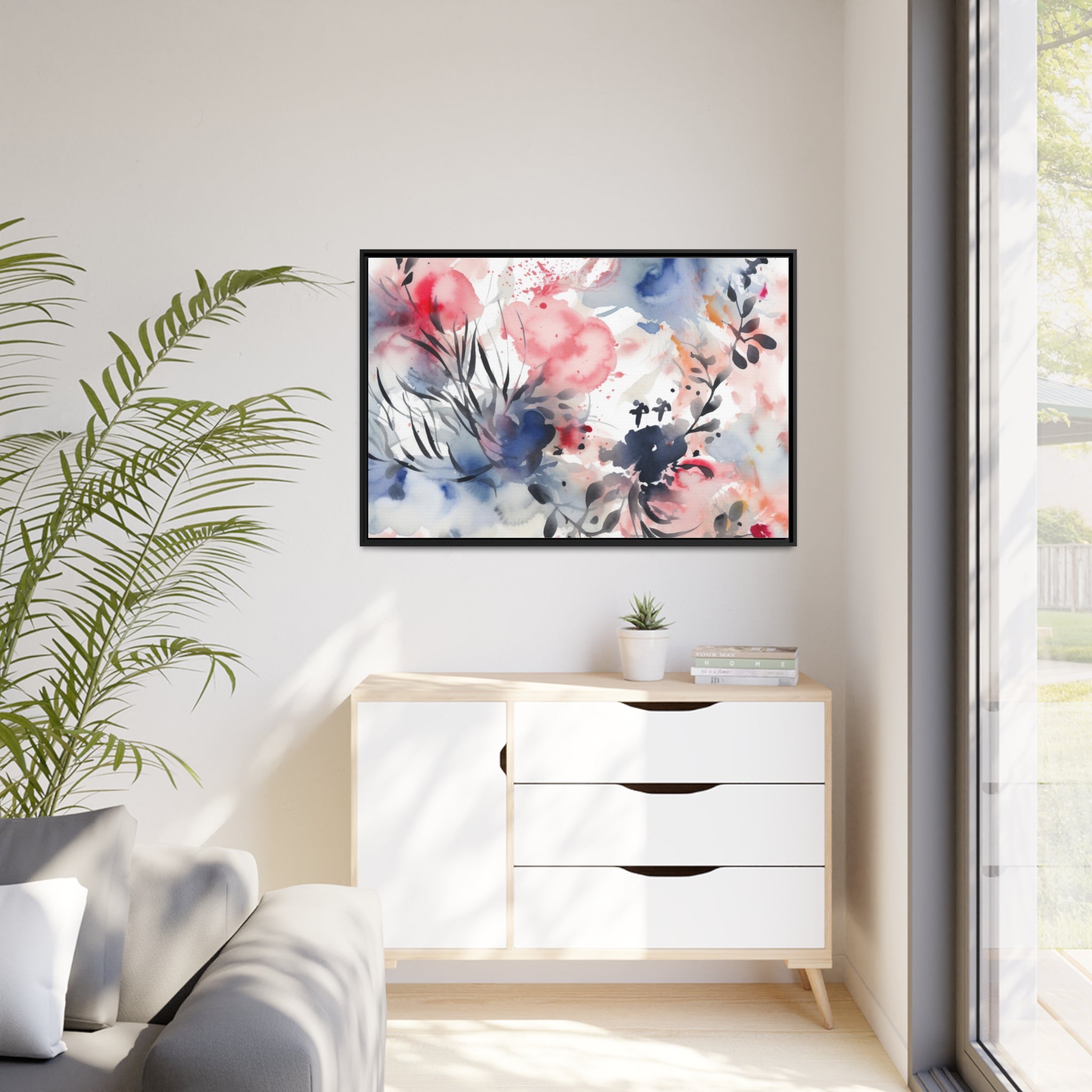 Japanese Flora II Matte Canvas, Black Frame