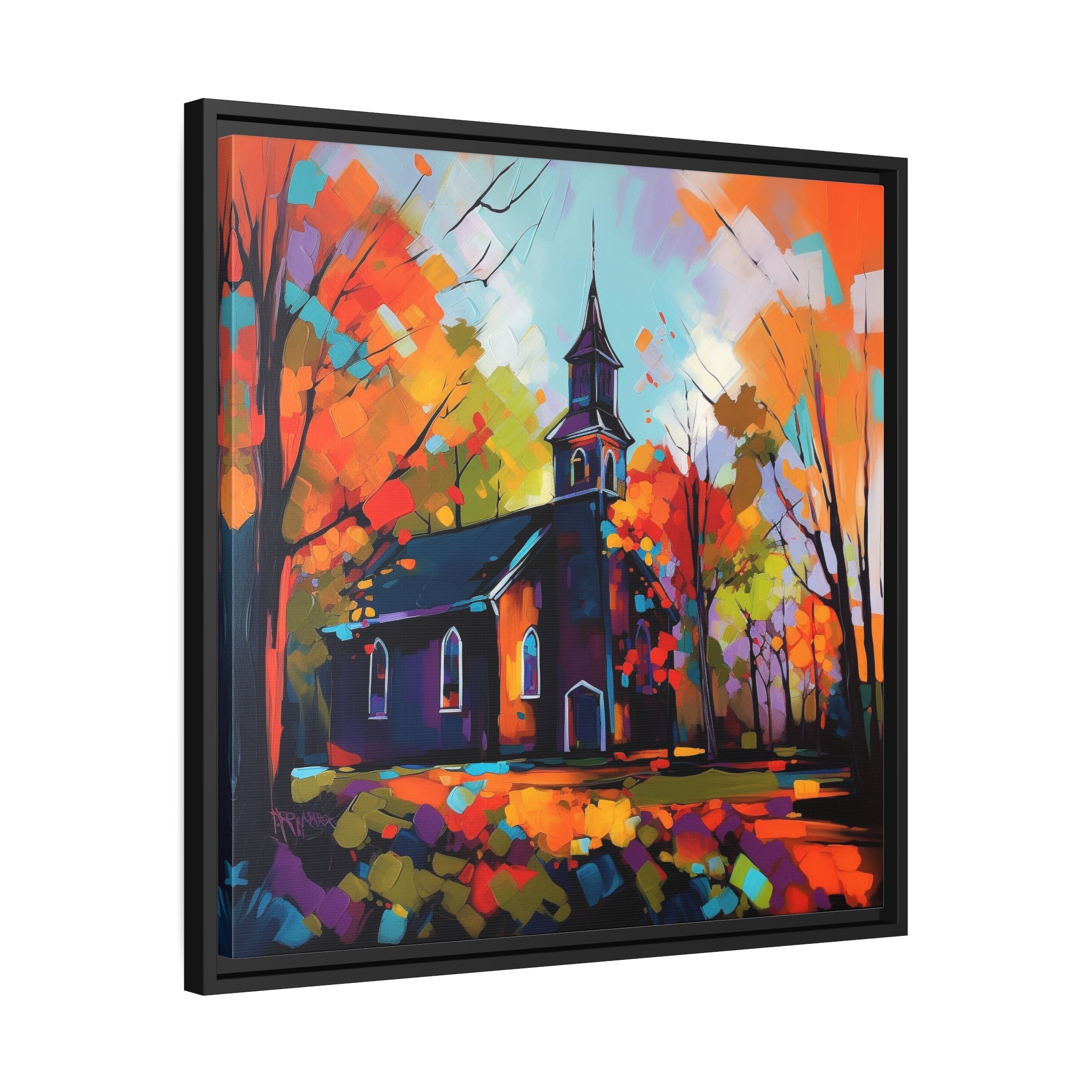Vibrant Church I Matte Canvas, Black Frame