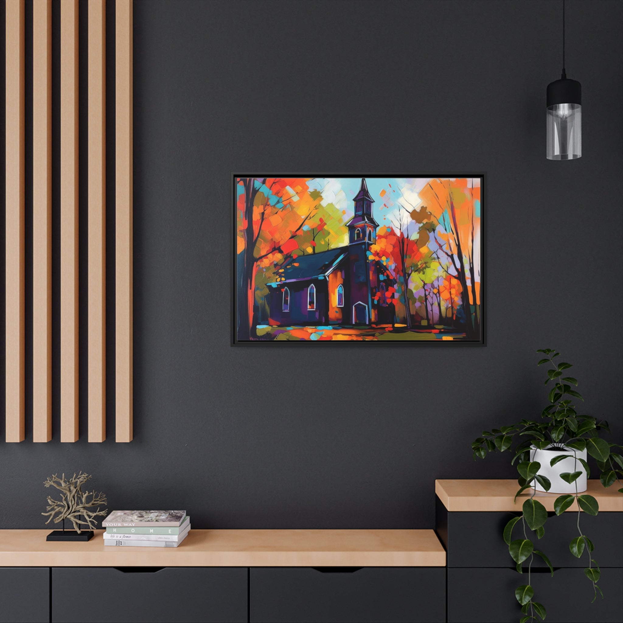 Vibrant Church I Matte Canvas, Black Frame