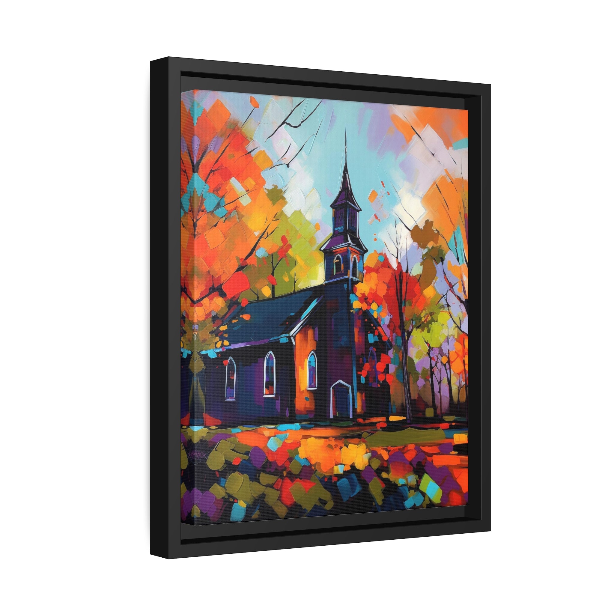 Vibrant Church I Matte Canvas, Black Frame