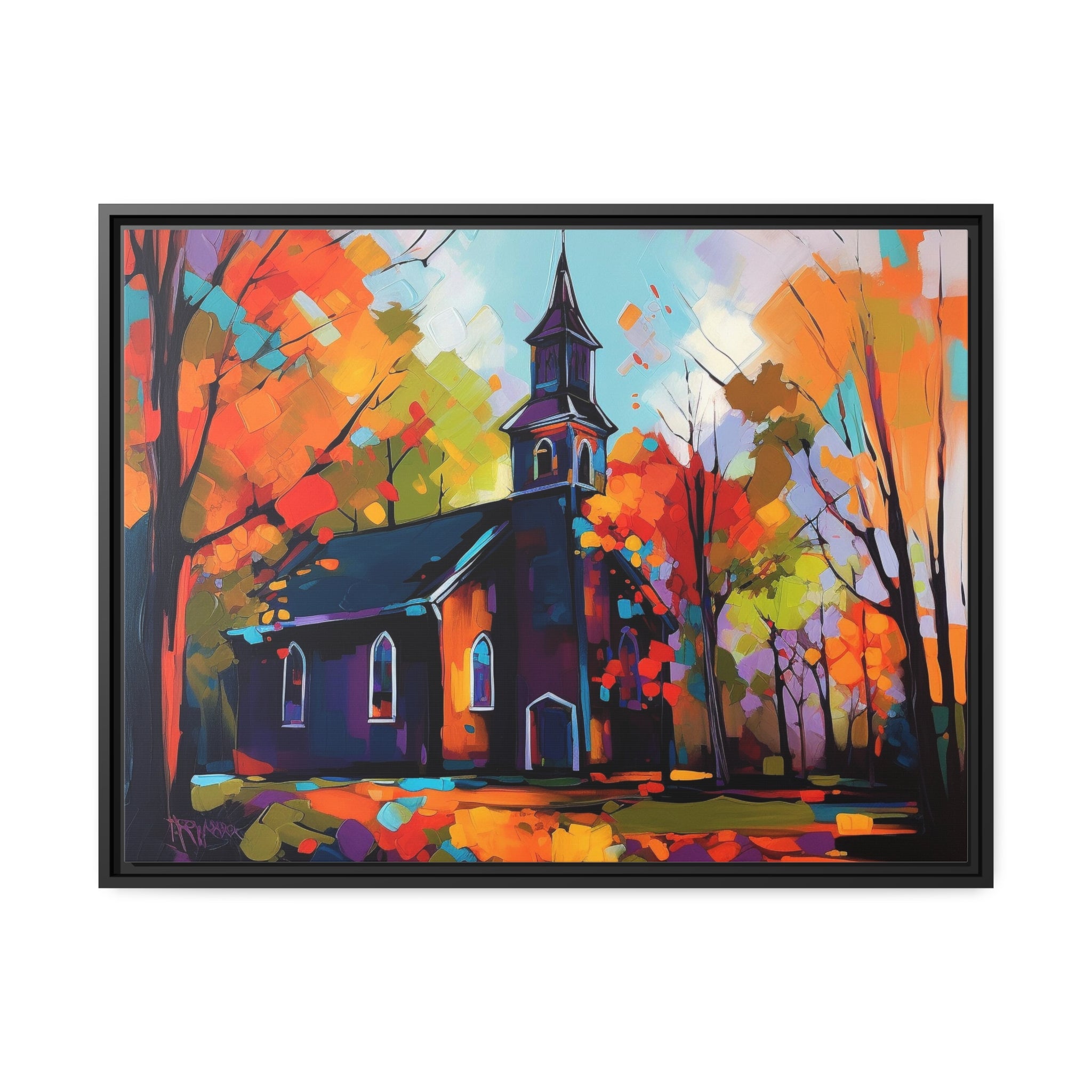 Vibrant Church I Matte Canvas, Black Frame