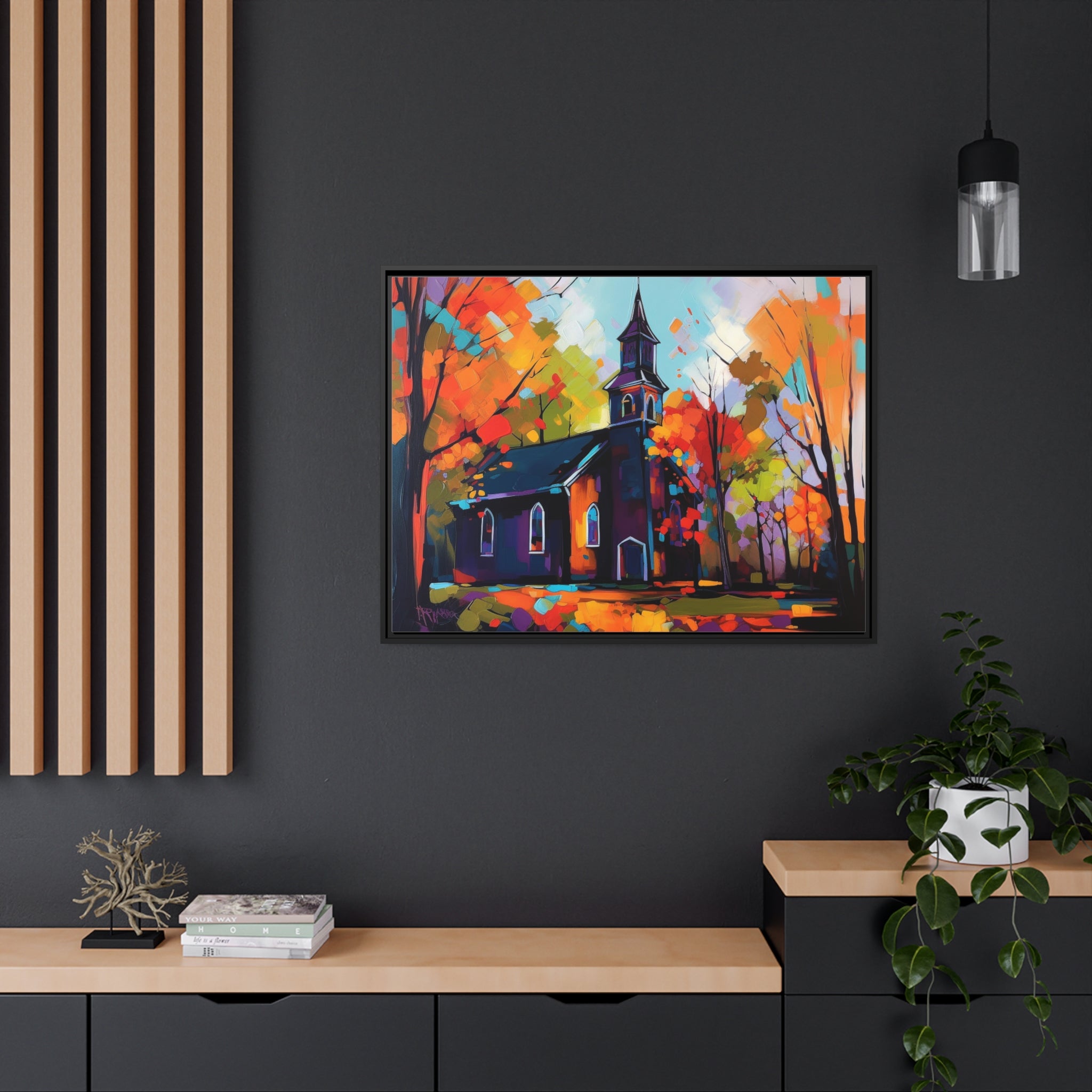 Vibrant Church I Matte Canvas, Black Frame