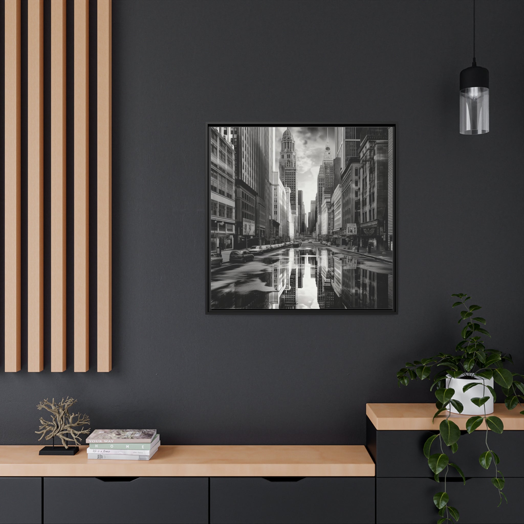Cityscape II Matte Canvas, Black Frame