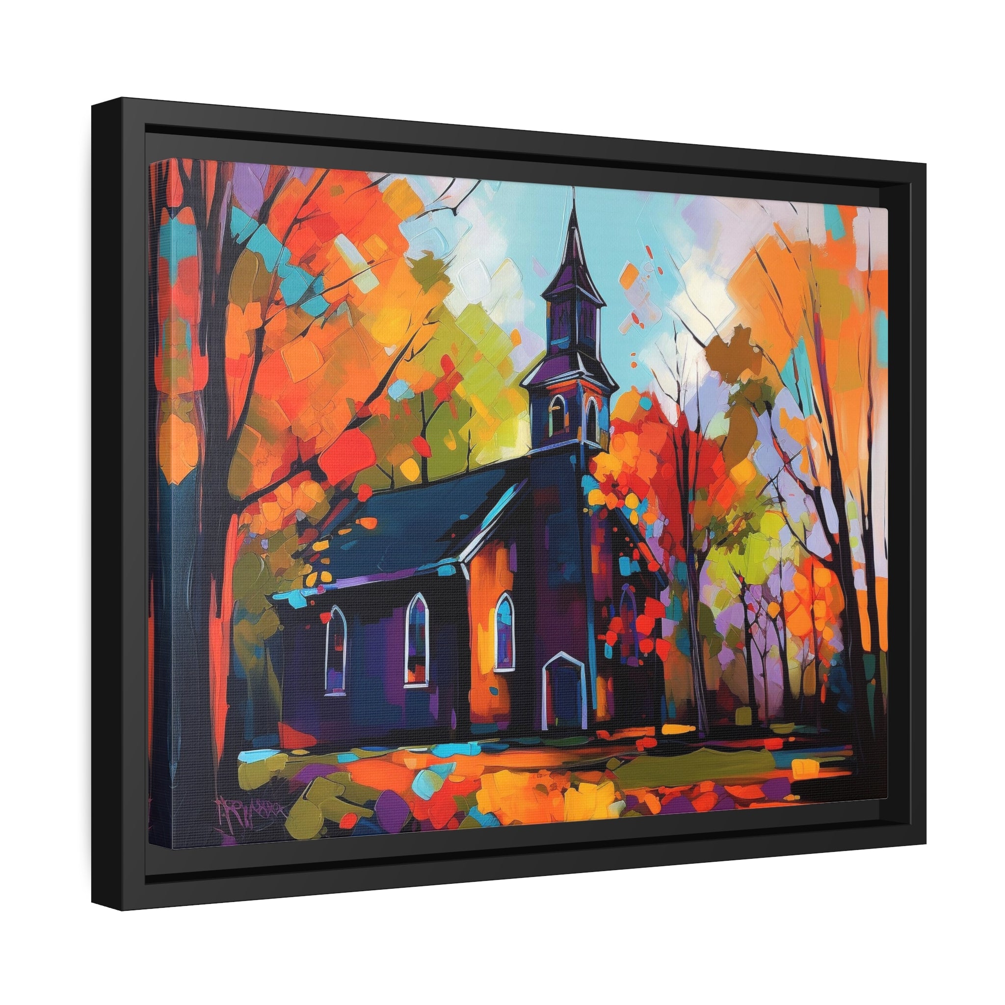 Vibrant Church I Matte Canvas, Black Frame