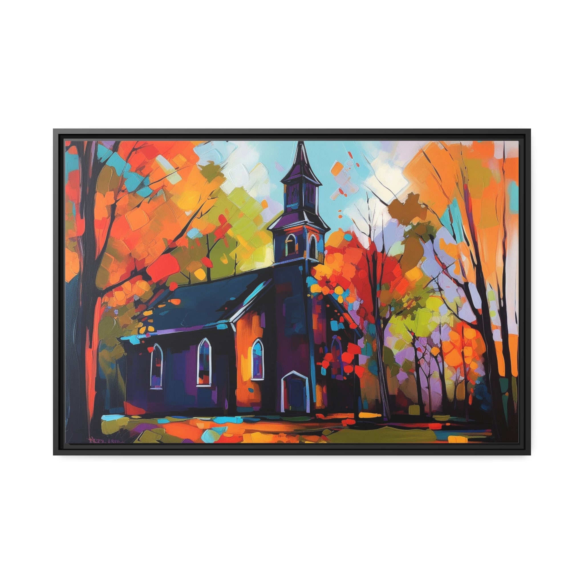 Vibrant Church I Matte Canvas, Black Frame