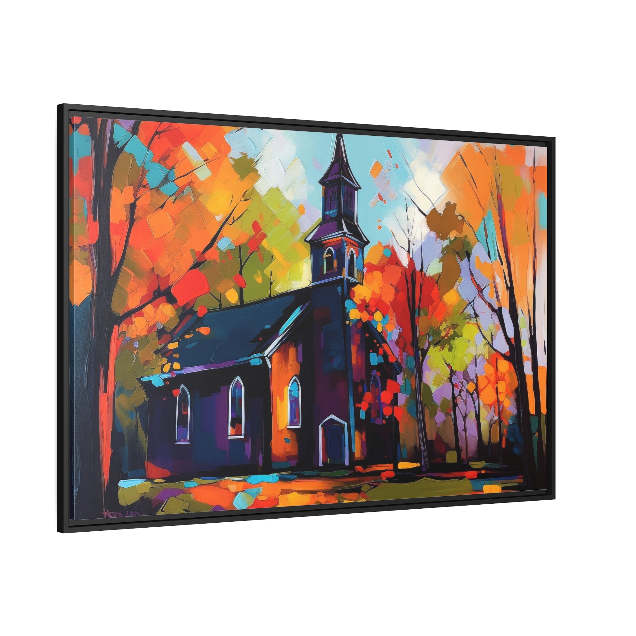 Vibrant Church I Matte Canvas, Black Frame