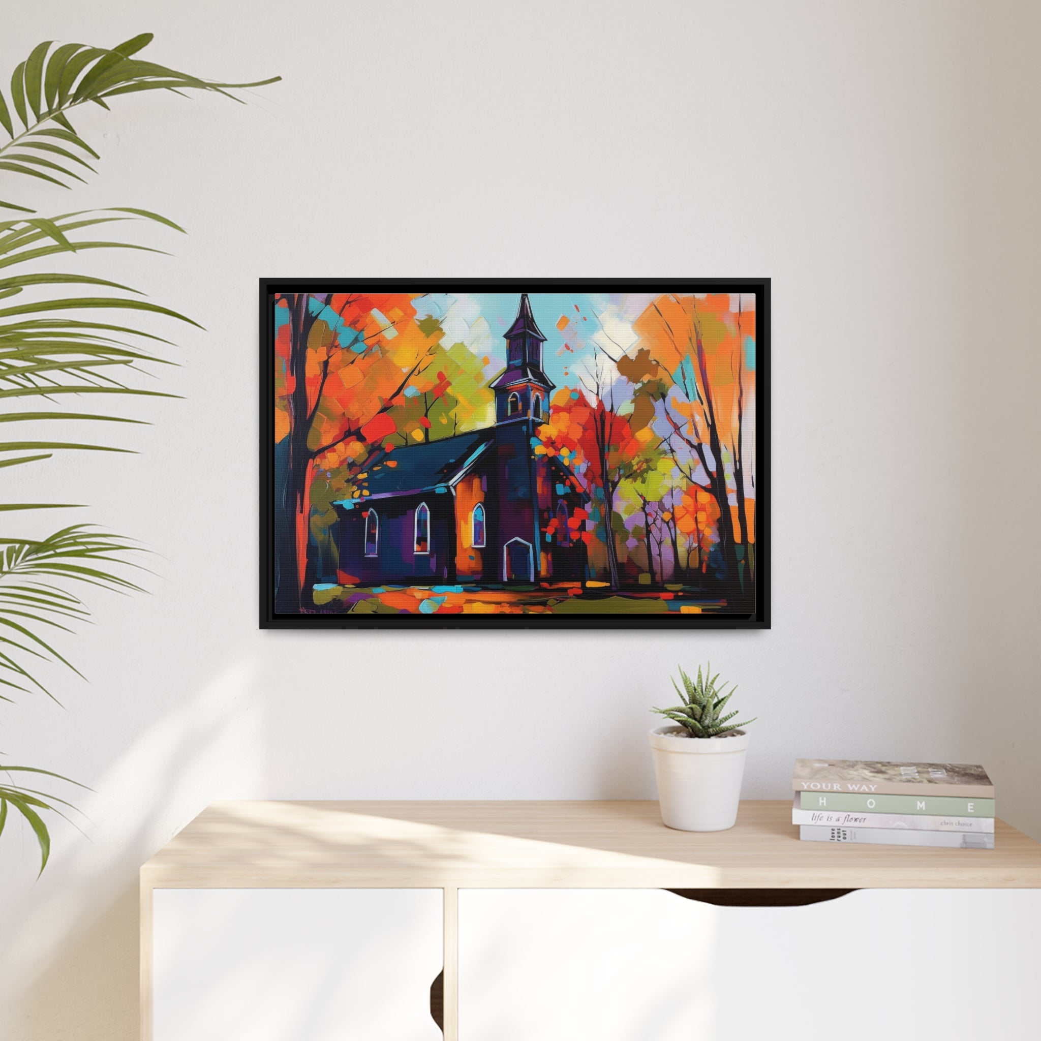 Vibrant Church I Matte Canvas, Black Frame