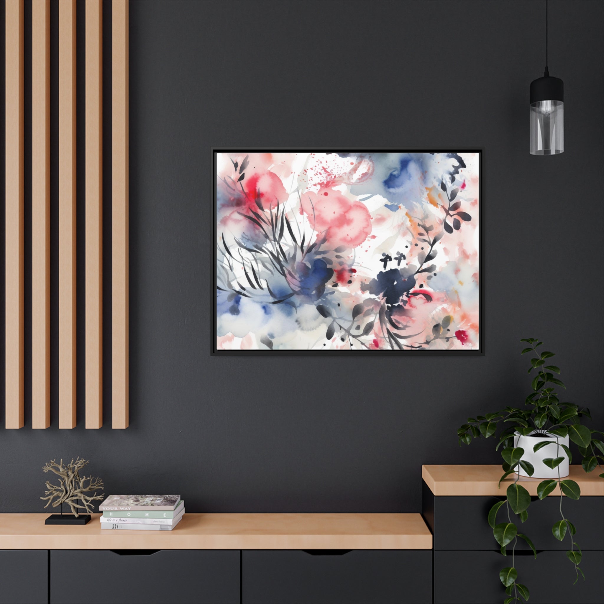 Japanese Flora II Matte Canvas, Black Frame