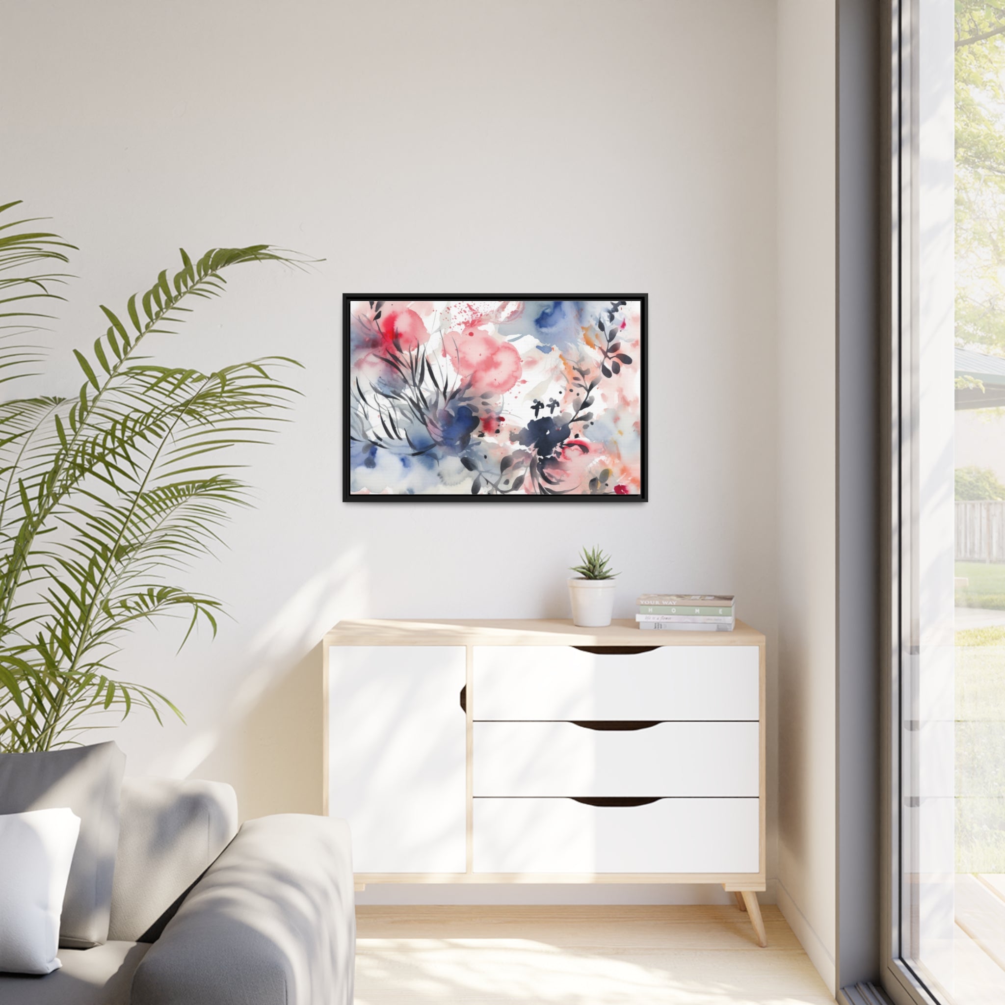 Japanese Flora II Matte Canvas, Black Frame